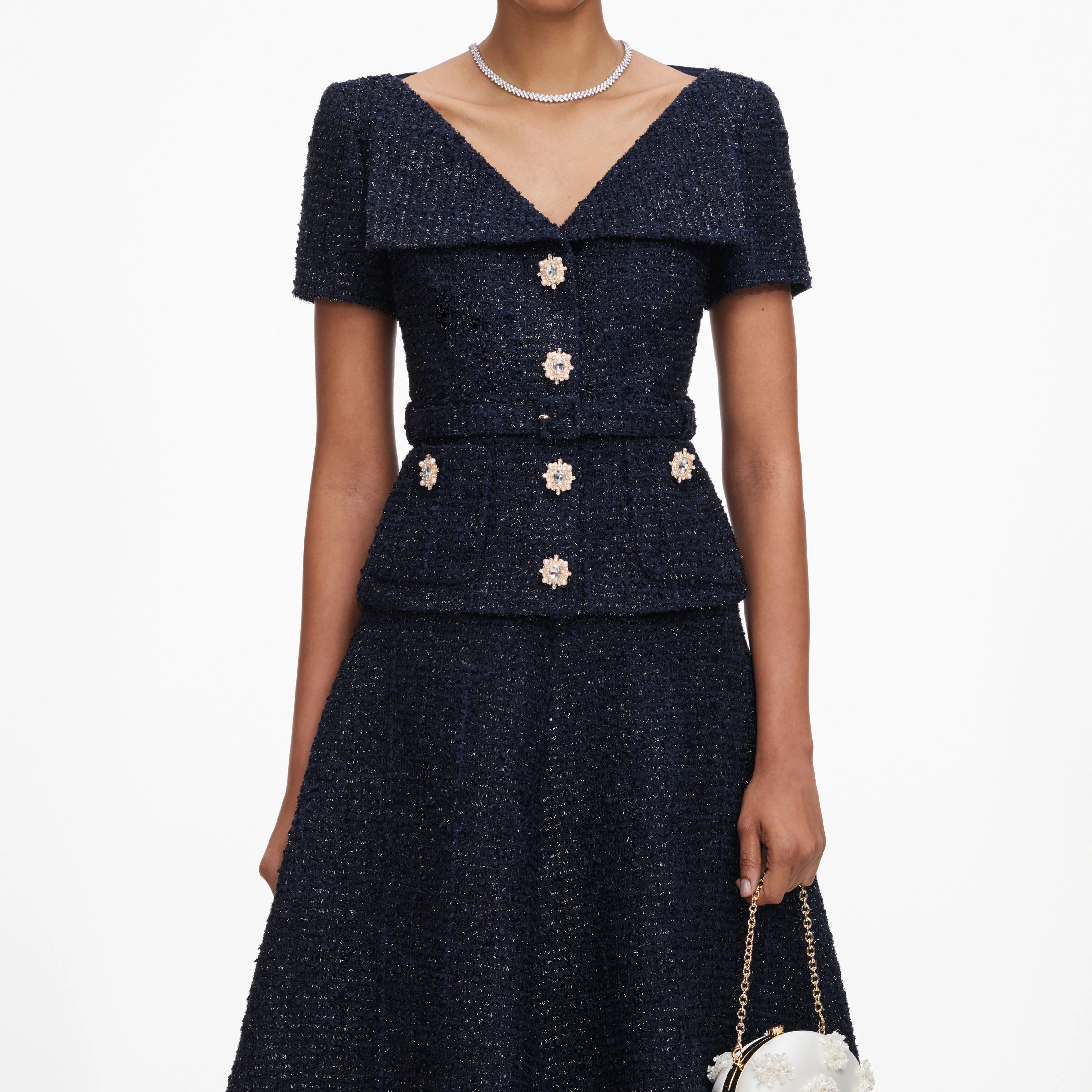 Navy Boucle Tailored Midi Dress - Image 4