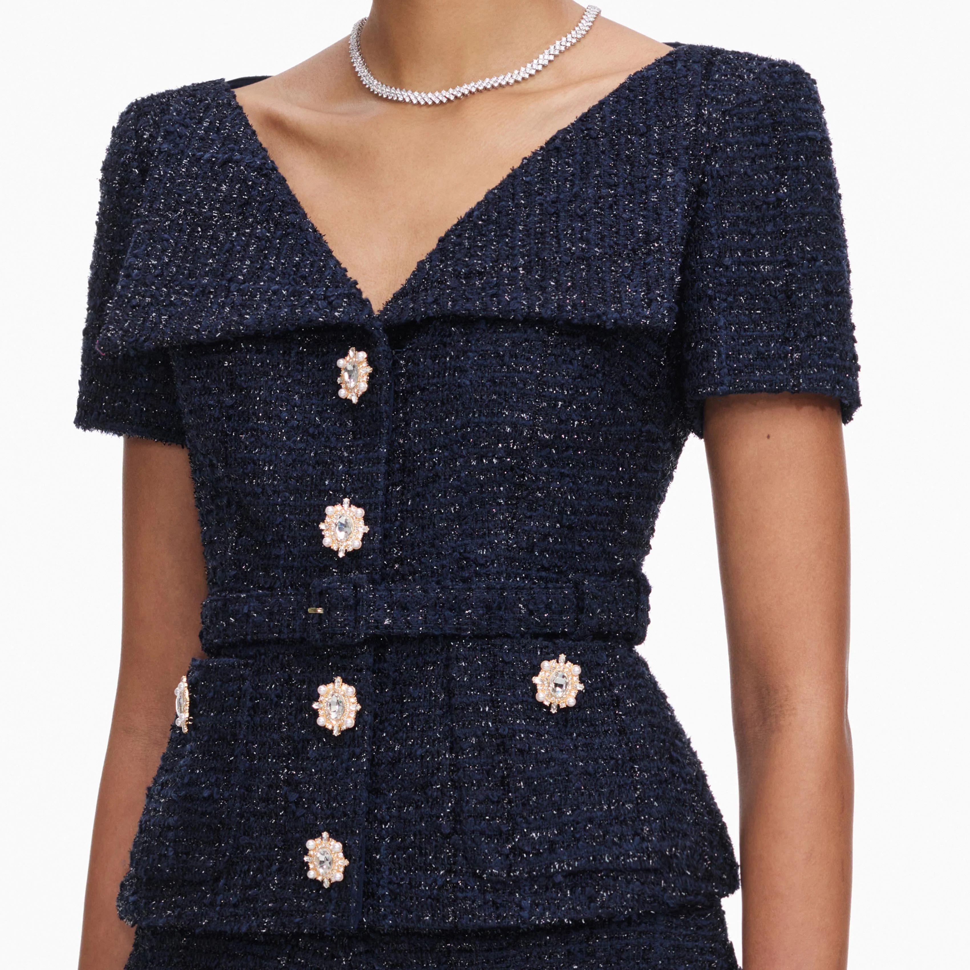 Navy Boucle Tailored Midi Dress - Image 5