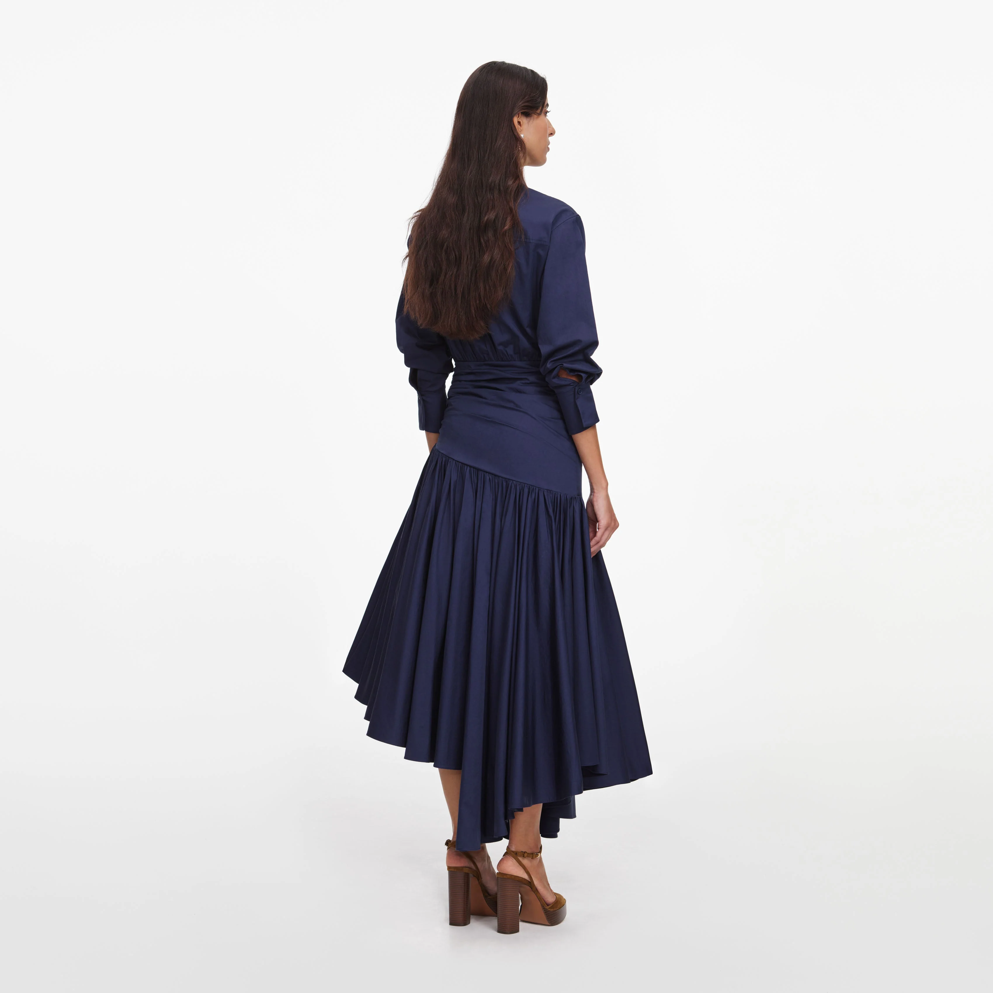 Navy Cotton Asymmetric Midi Dress - Image 3