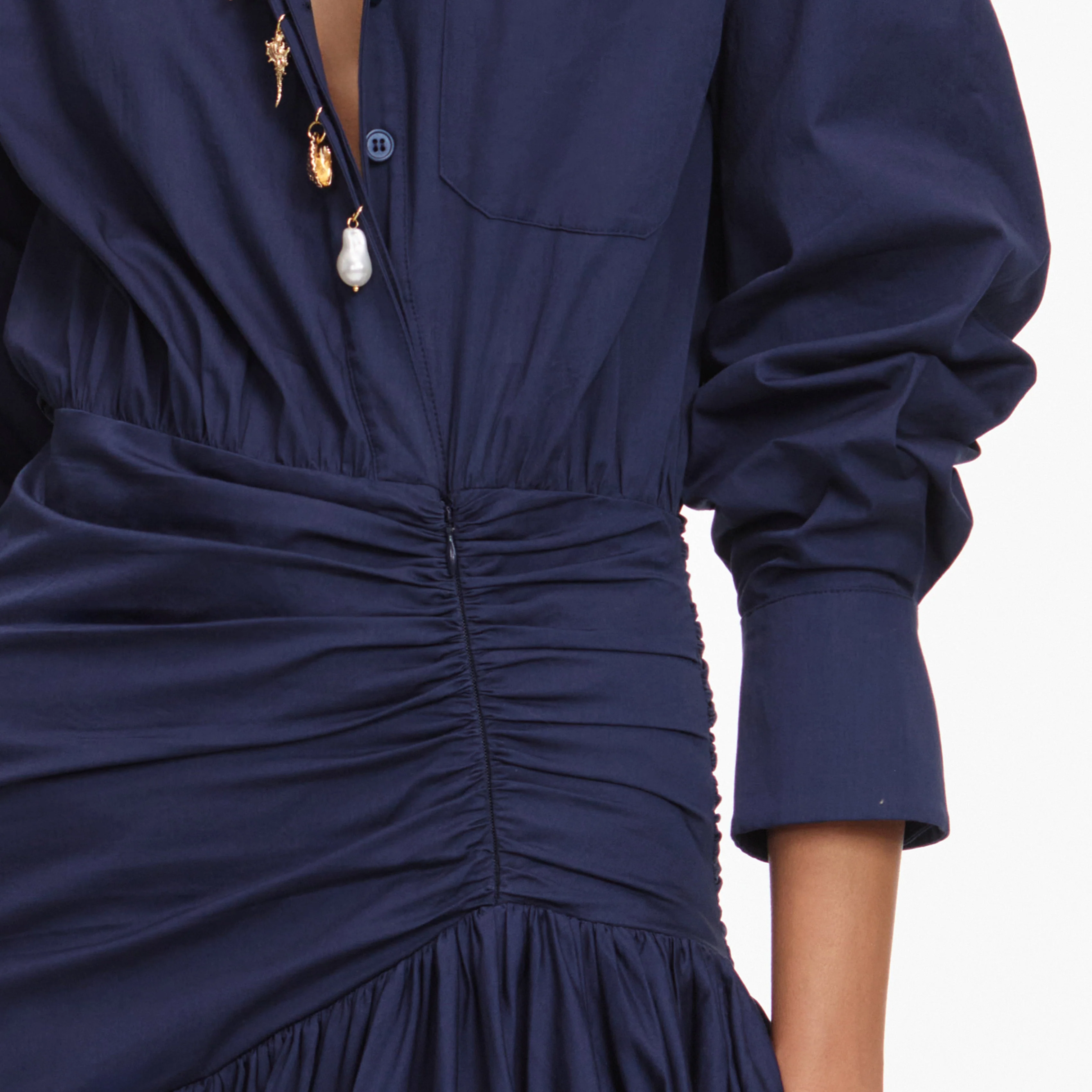 Navy Cotton Asymmetric Midi Dress - Image 5