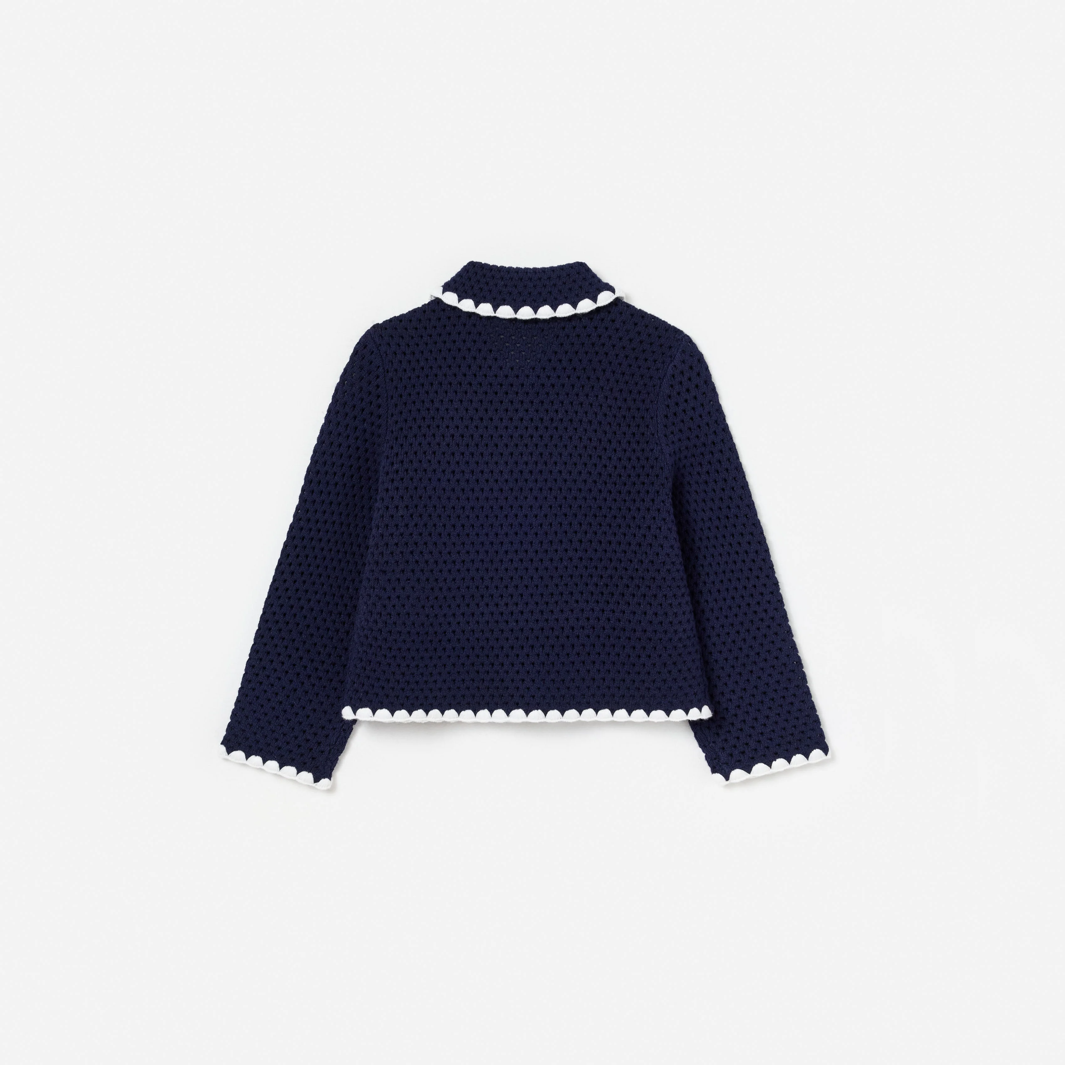 Navy Crochet Knitted Cardigan - Image 2