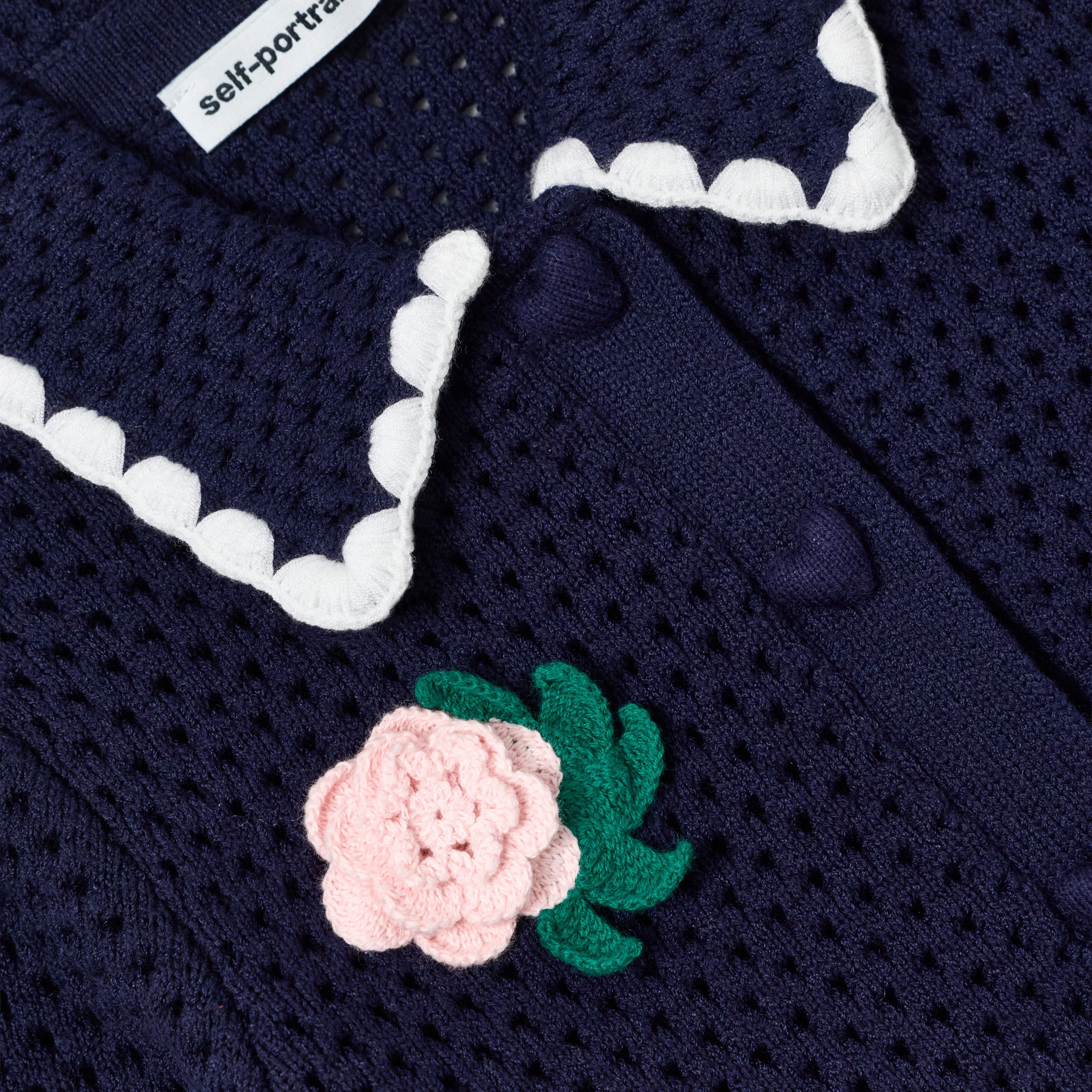 Navy Crochet Knitted Cardigan - Image 3