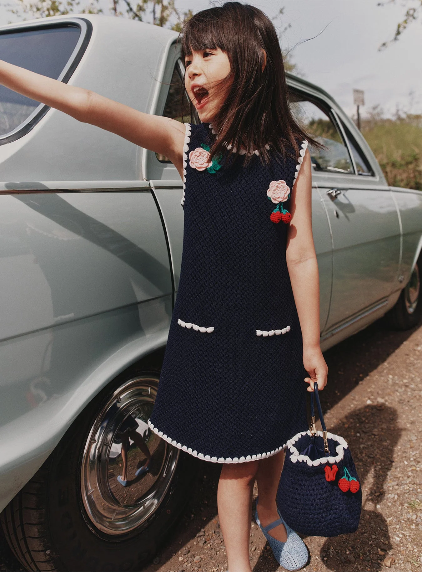 Navy Crochet Knitted Dress - Image 3