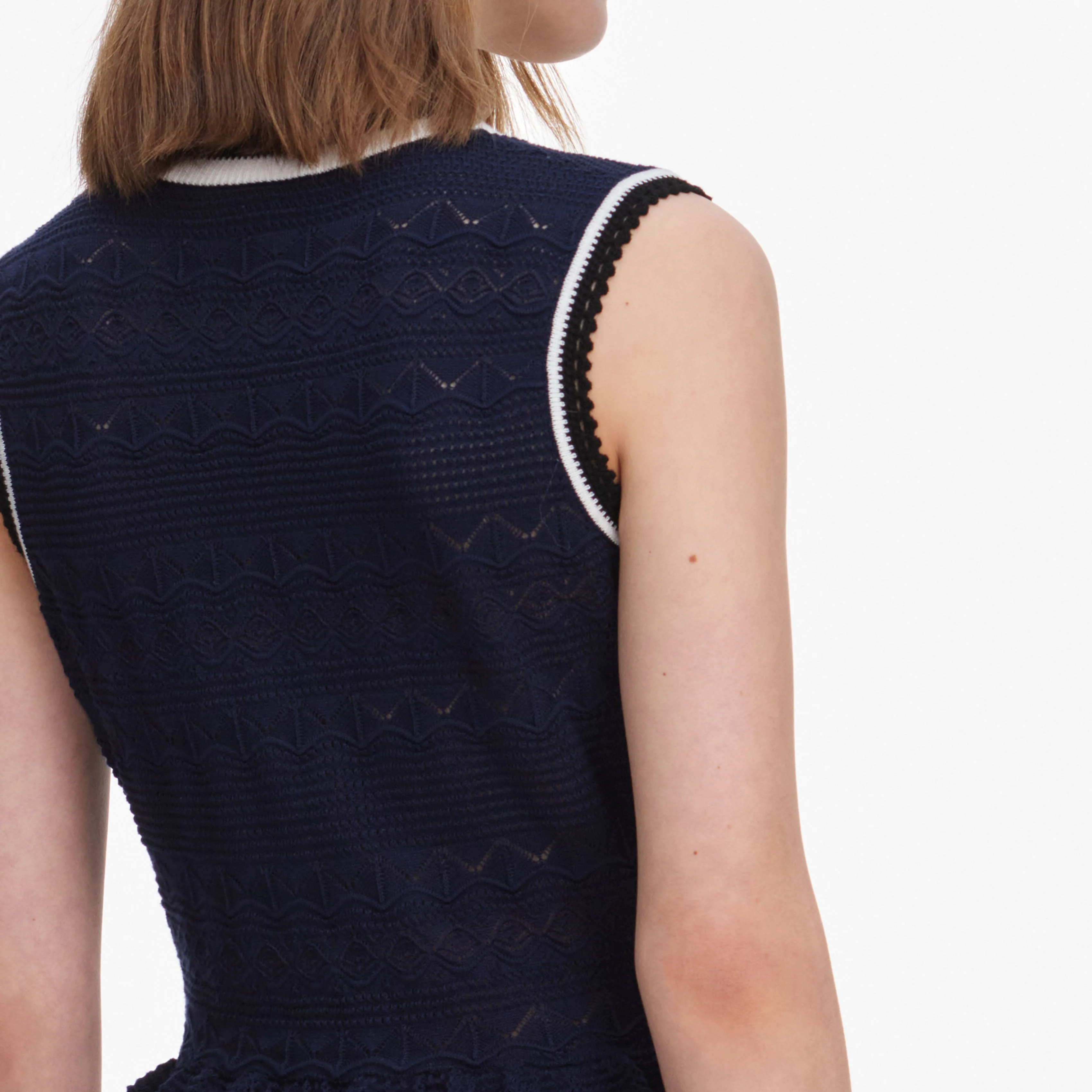 Navy Peplum Pointelle Knit Mini Dress - Image 5