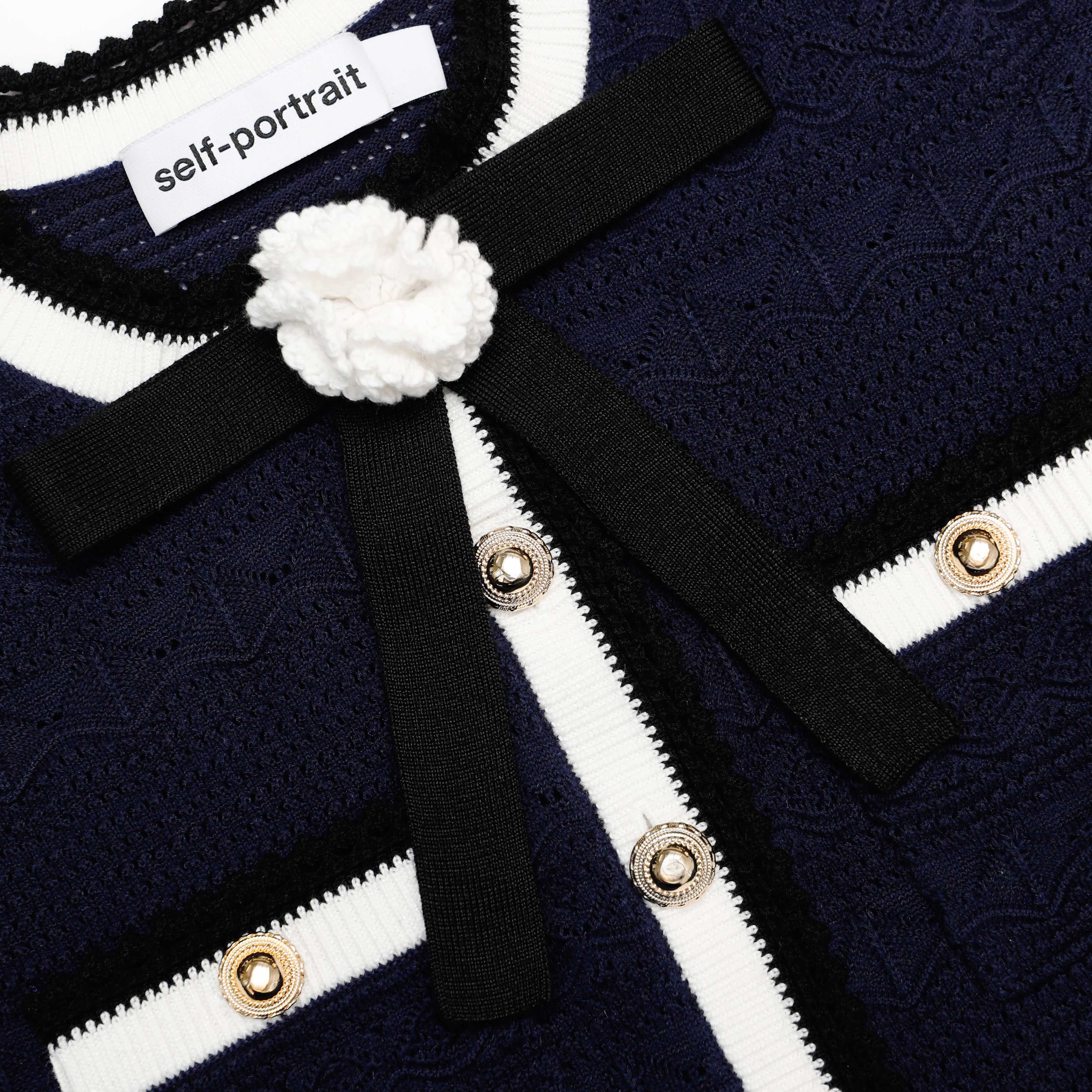 Navy Peplum Pointelle Knit Top - Image 5