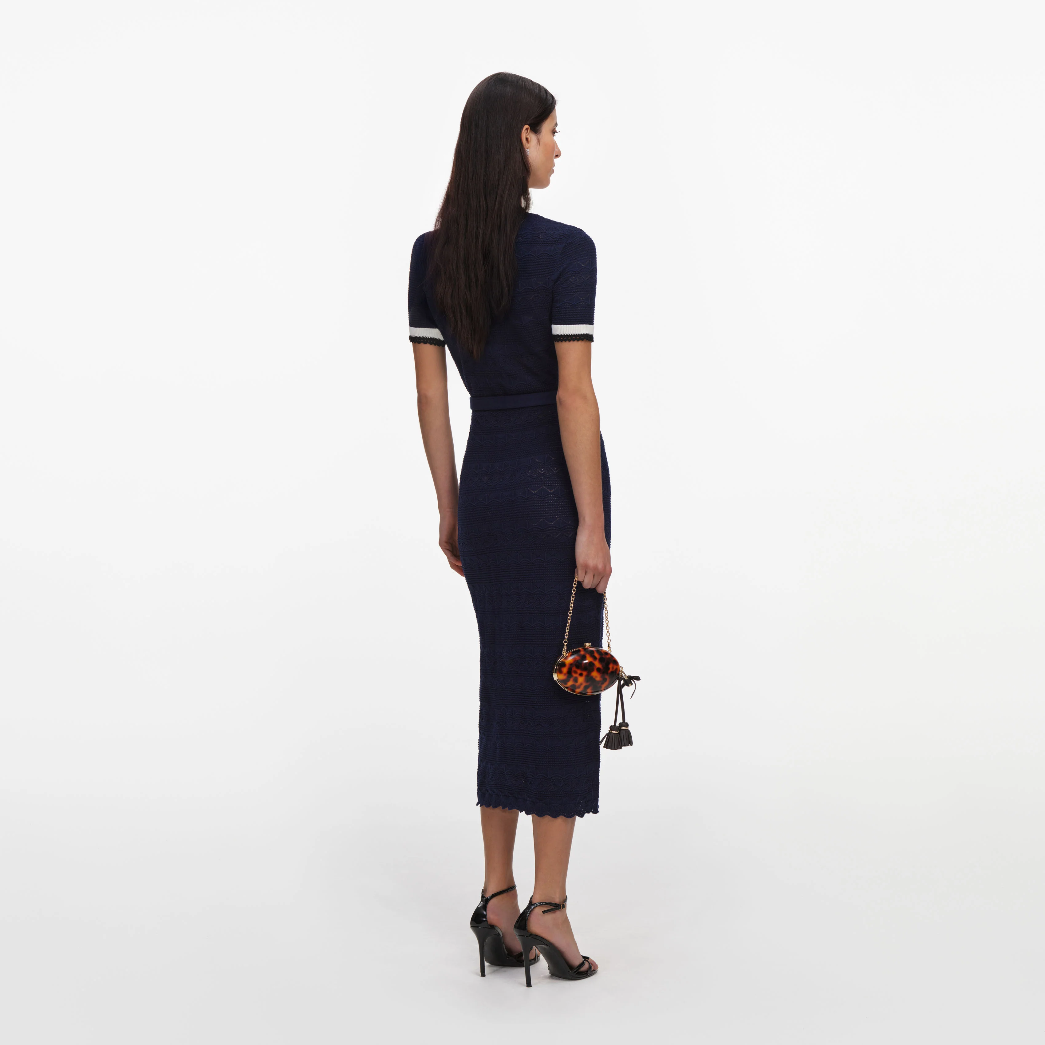 Navy Pointelle Knit Midi Dress - Image 3