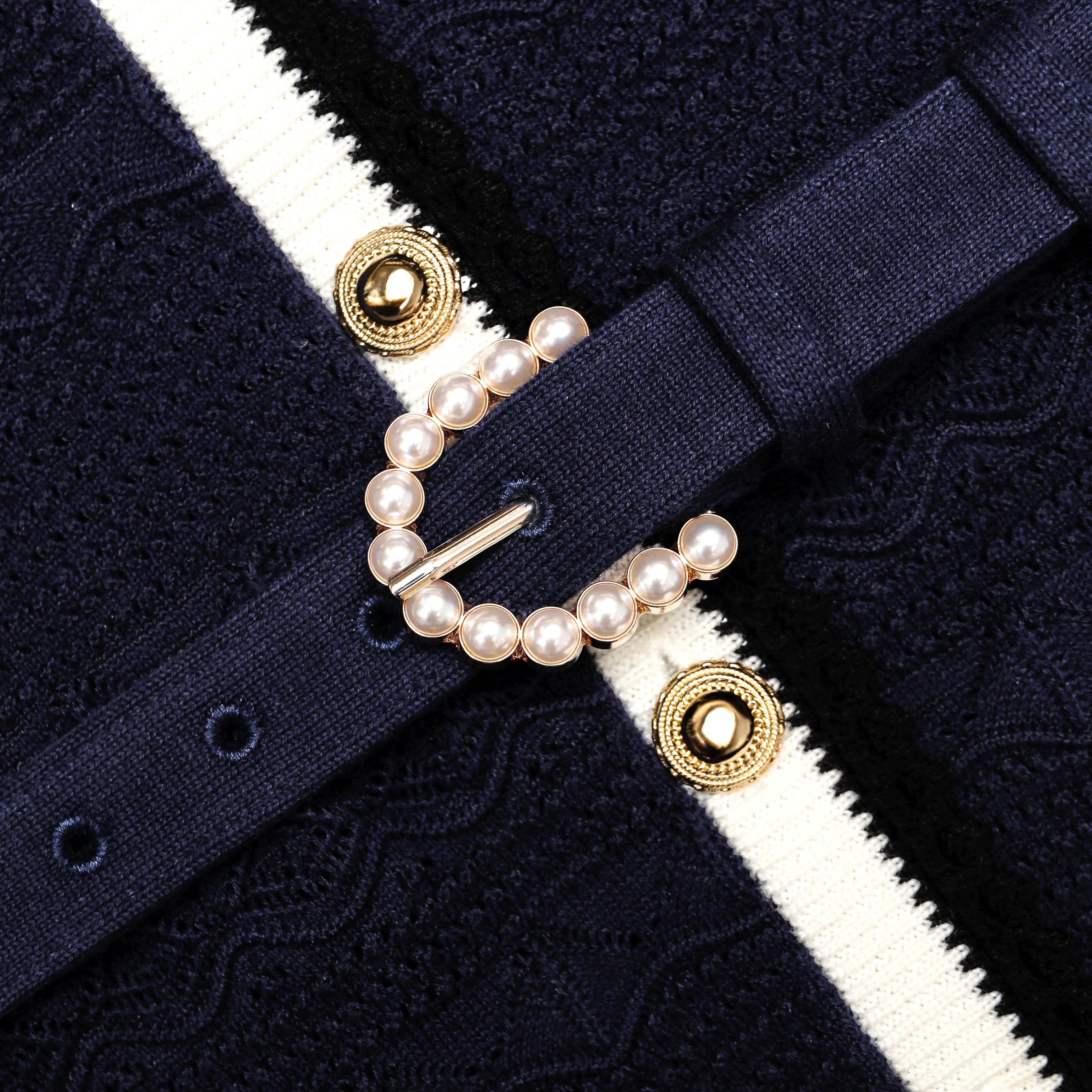 Navy Pointelle Knit Midi Dress - Image 5