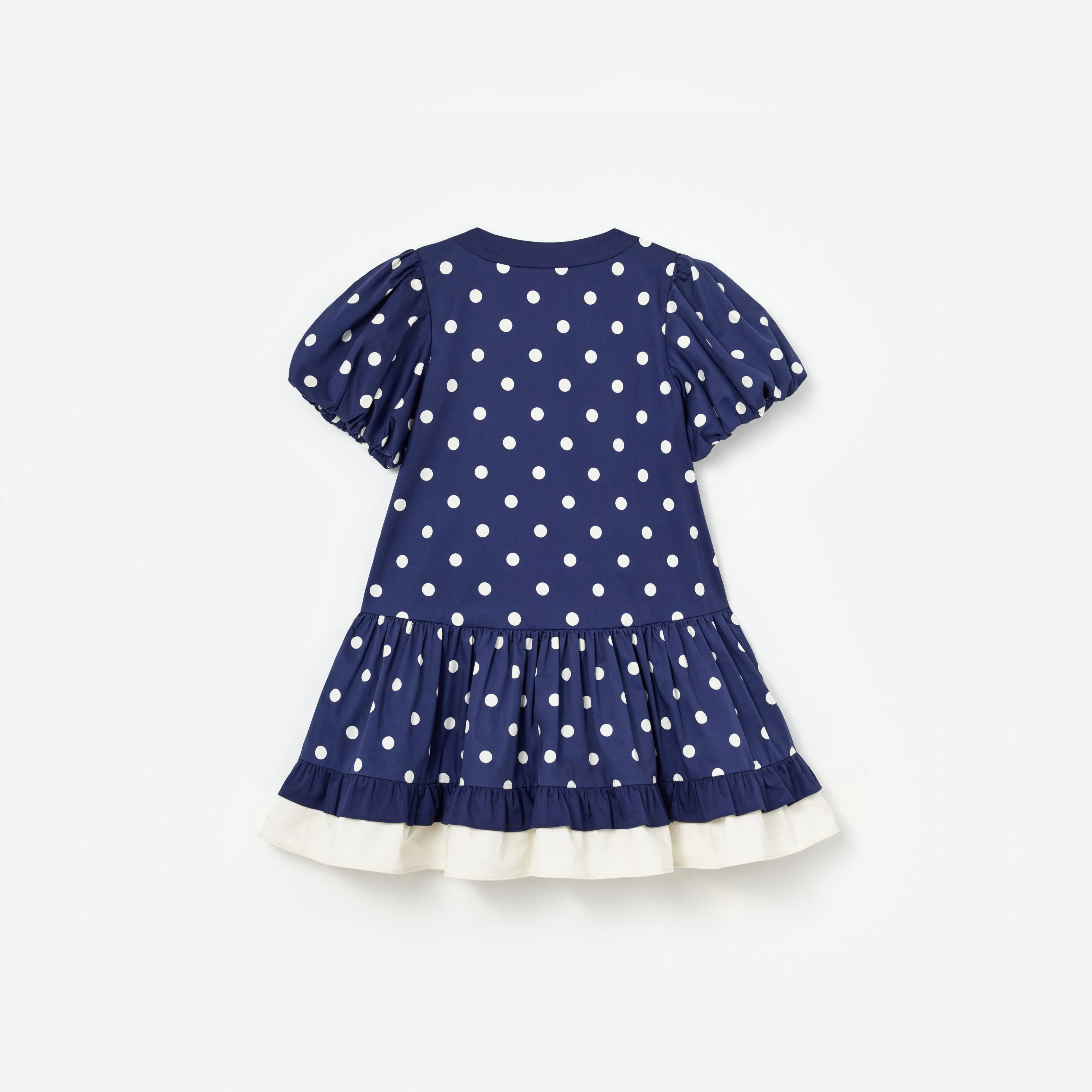 Navy Polka Dot Cotton Printed Dress - Image 2