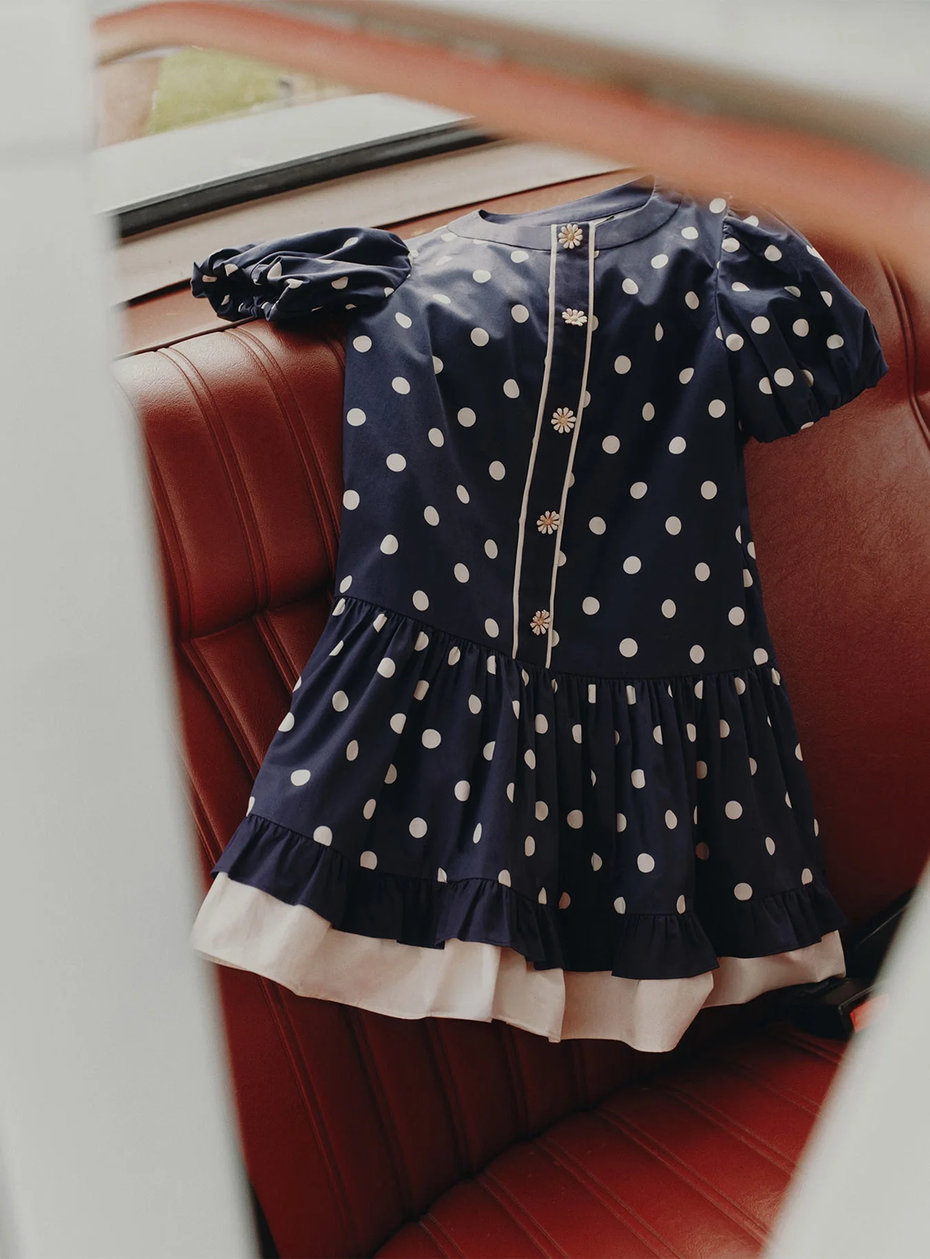 Navy Polka Dot Cotton Printed Dress - Image 3