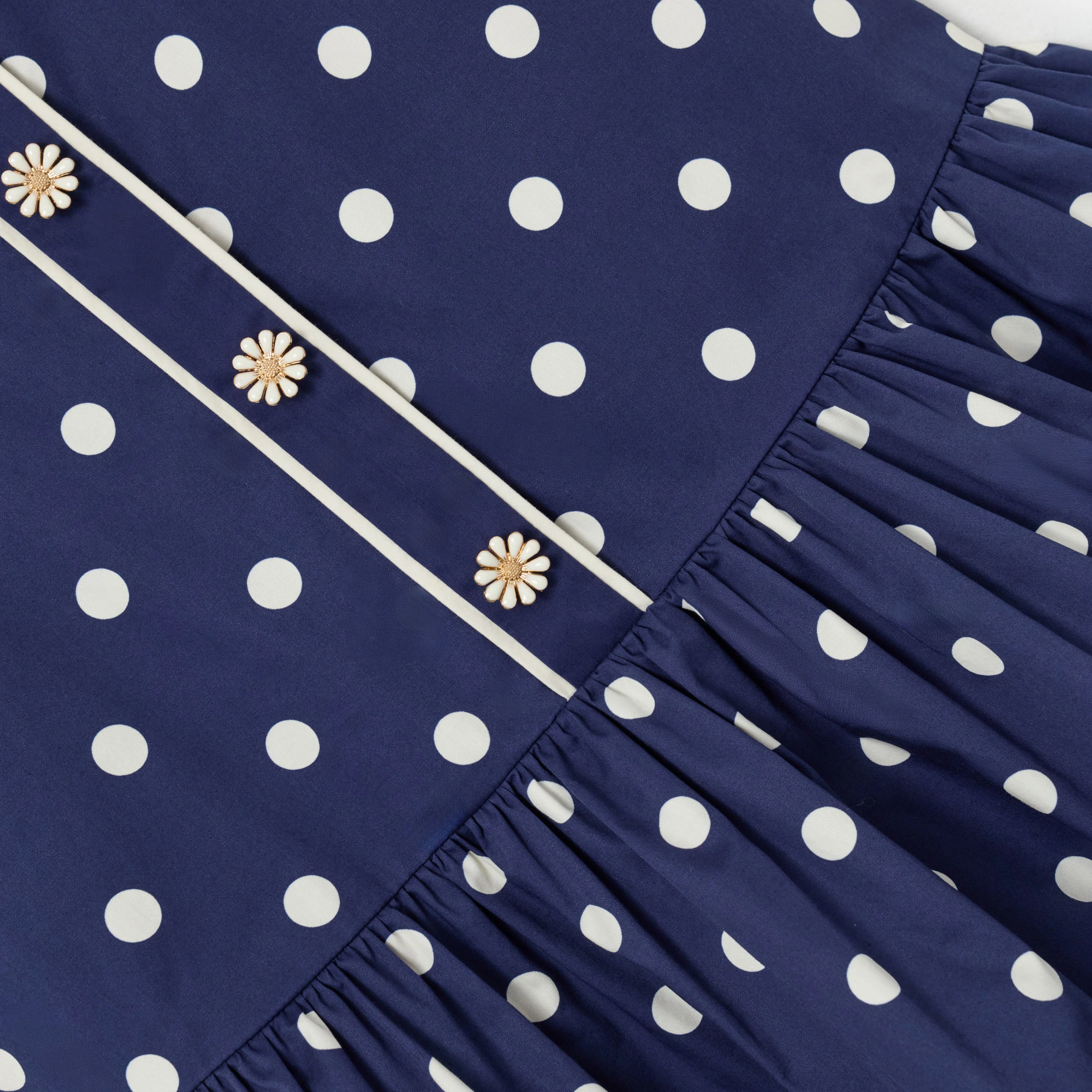 Navy Polka Dot Cotton Printed Dress - Image 4