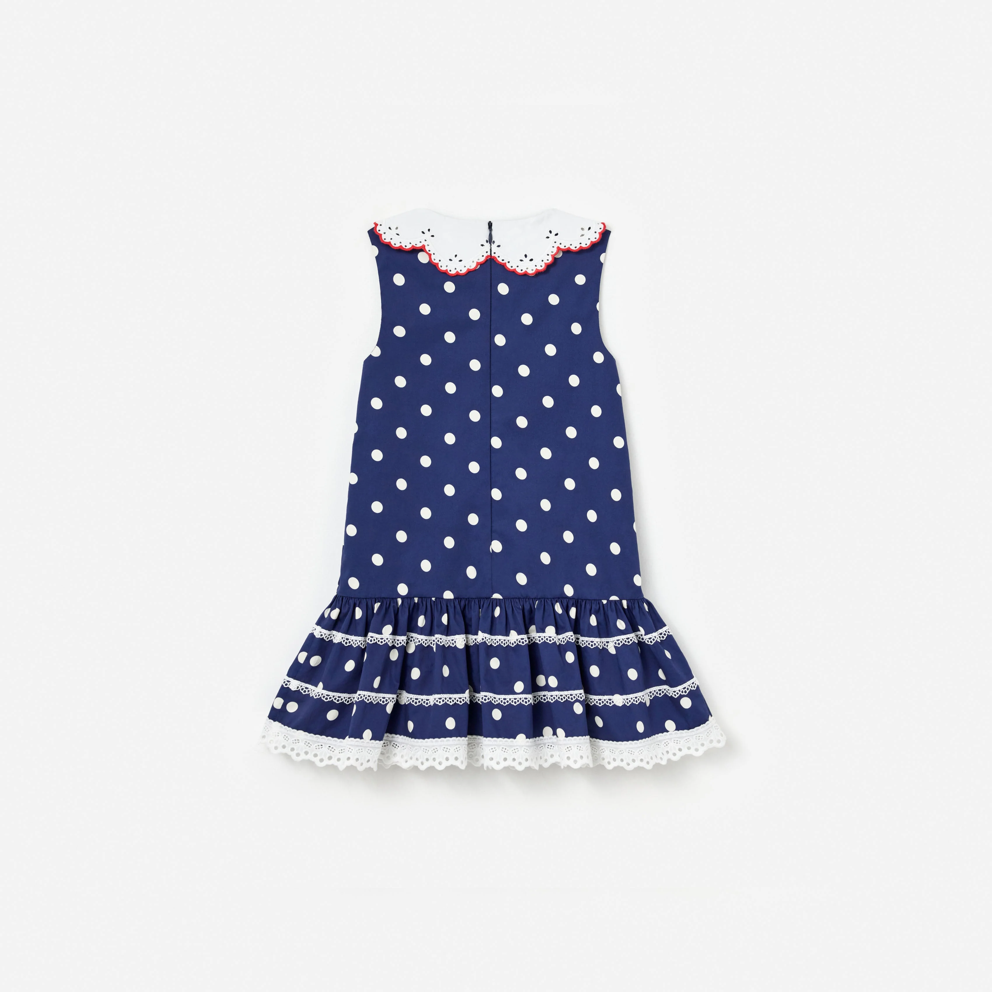 Navy Polka Dot Cotton Sleeveless Dress - Image 2