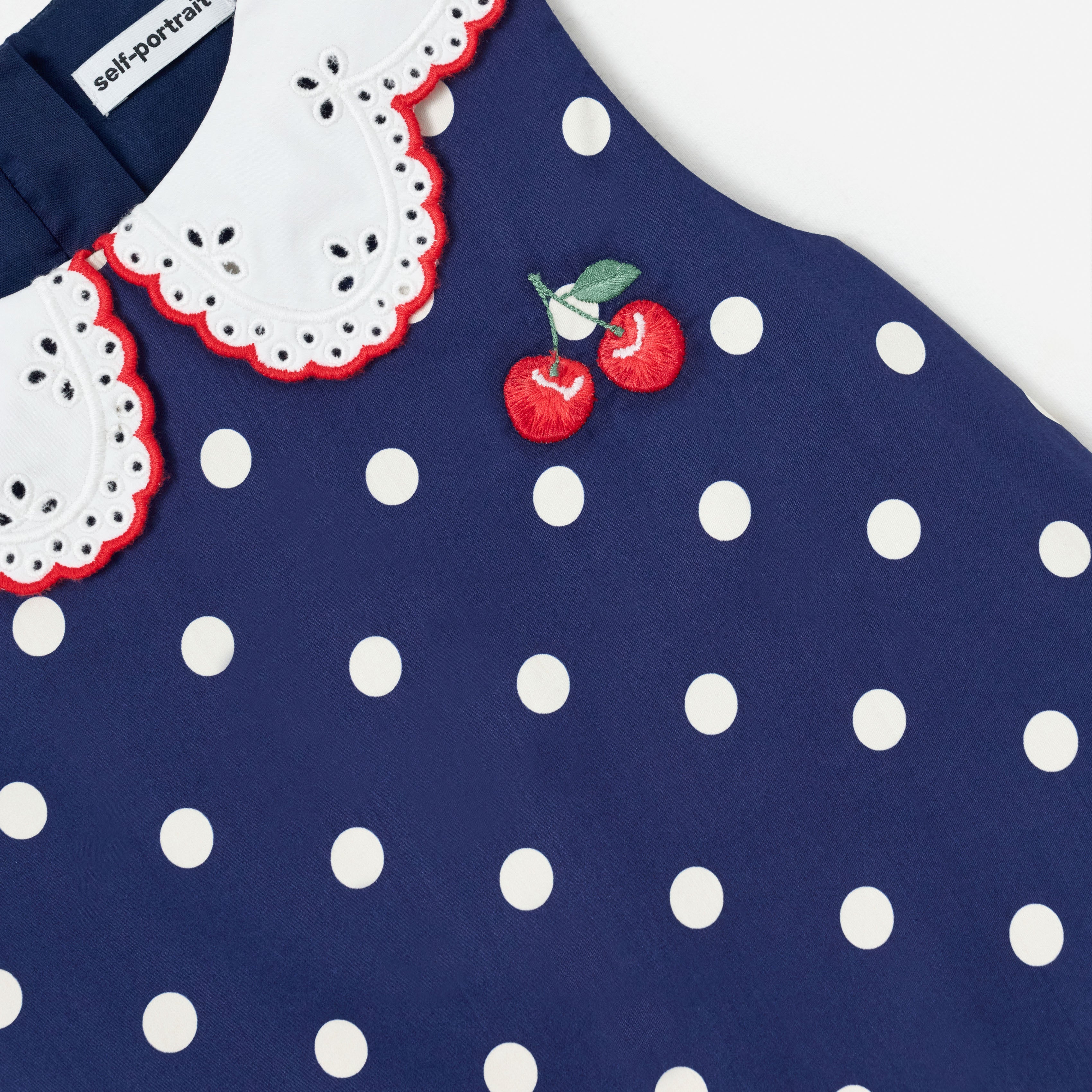 Navy Polka Dot Cotton Sleeveless Dress - Image 4