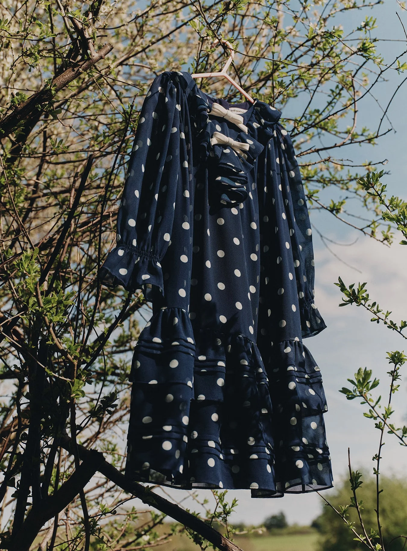 Navy Polka Dot Georgette Dress - Image 3