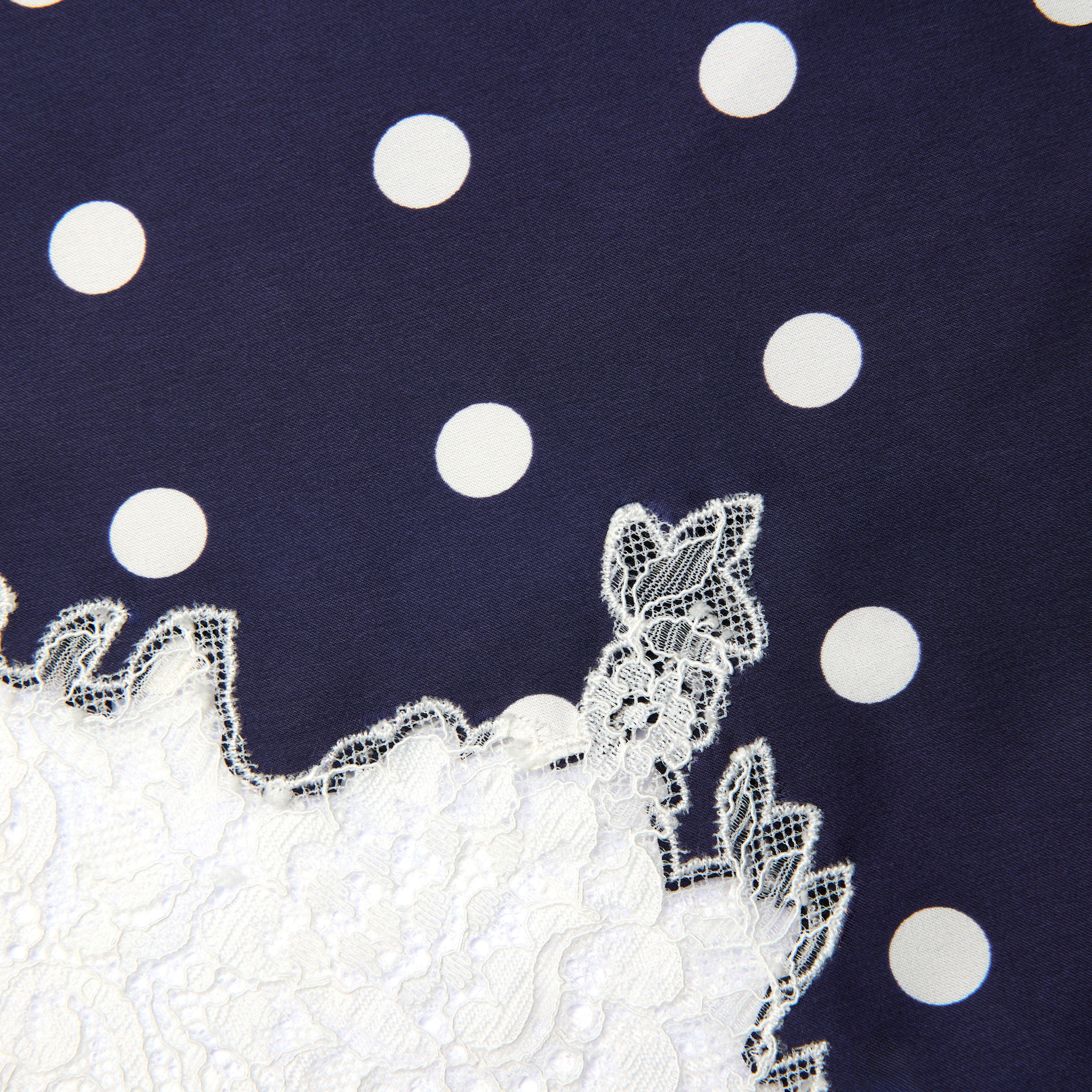 Navy Polka Dot Satin Midi Skirt - Image 5