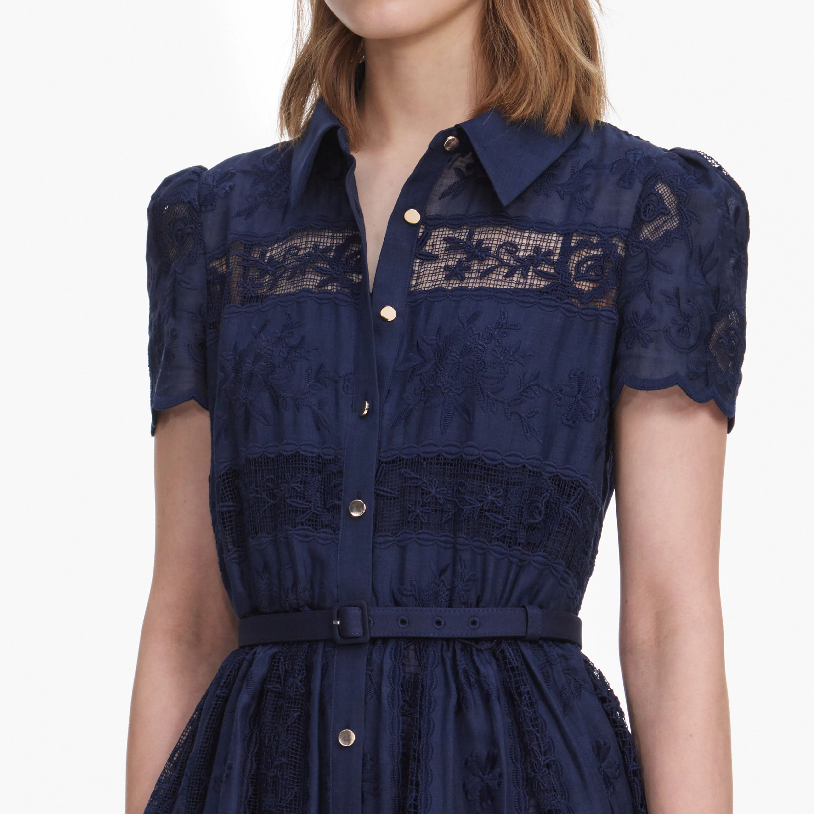 Navy Ramie Collared Midi Dress - Image 5