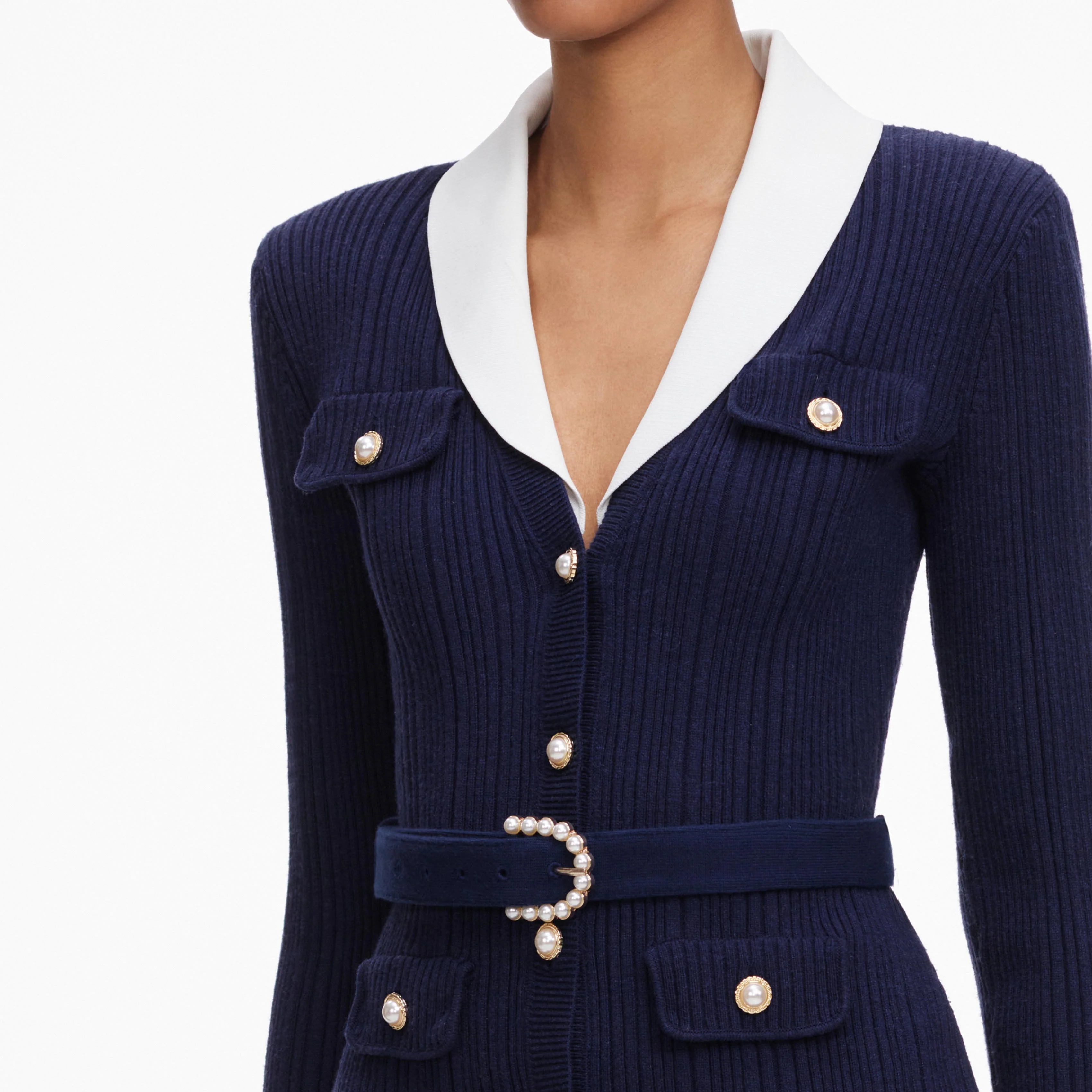 Navy Ribbed Knit Cardigan - Image 5