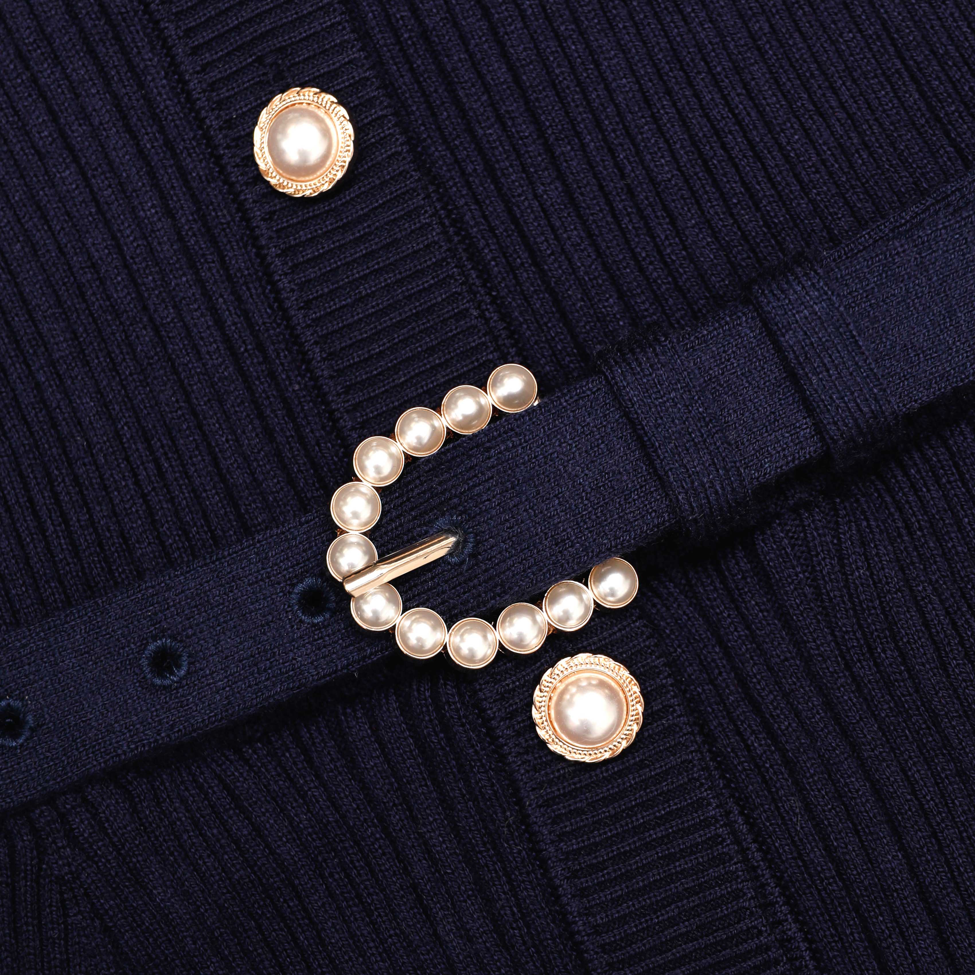 Navy Ribbed Knit Contrast Midi Dress - Image 6