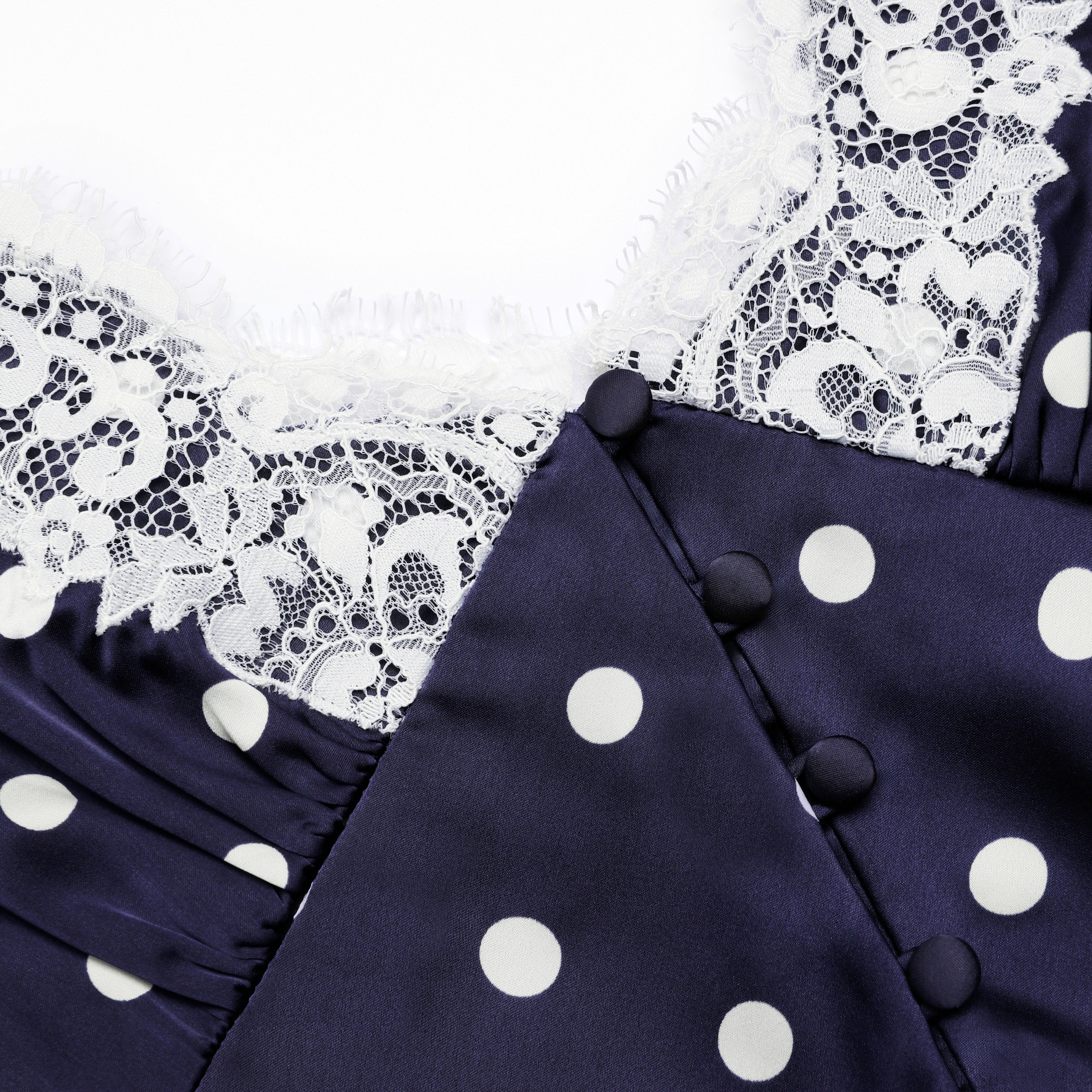 Navy Satin Polka Dot Midi Dress - Image 6