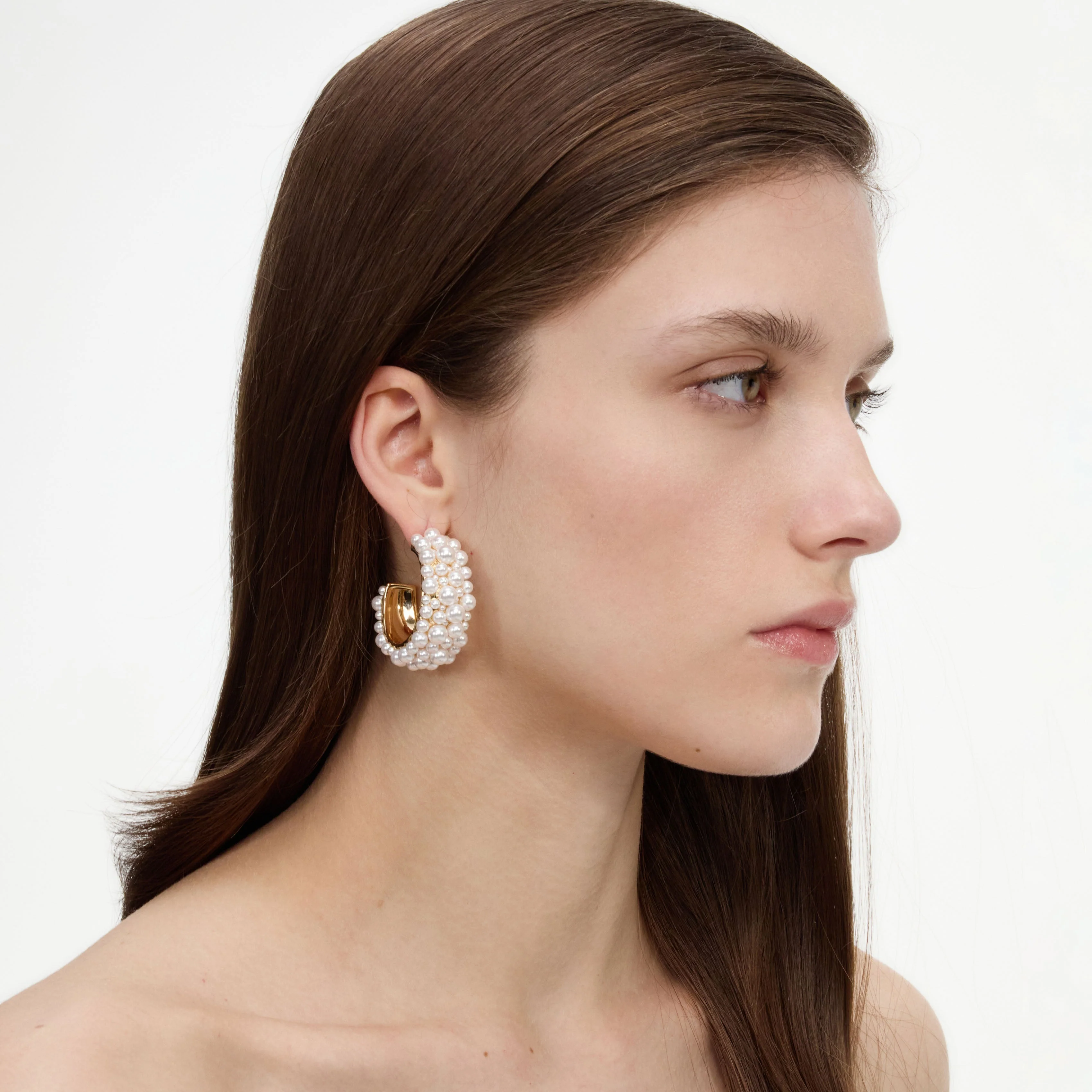 Pearl Cluster Hoop Earrings - Image 2