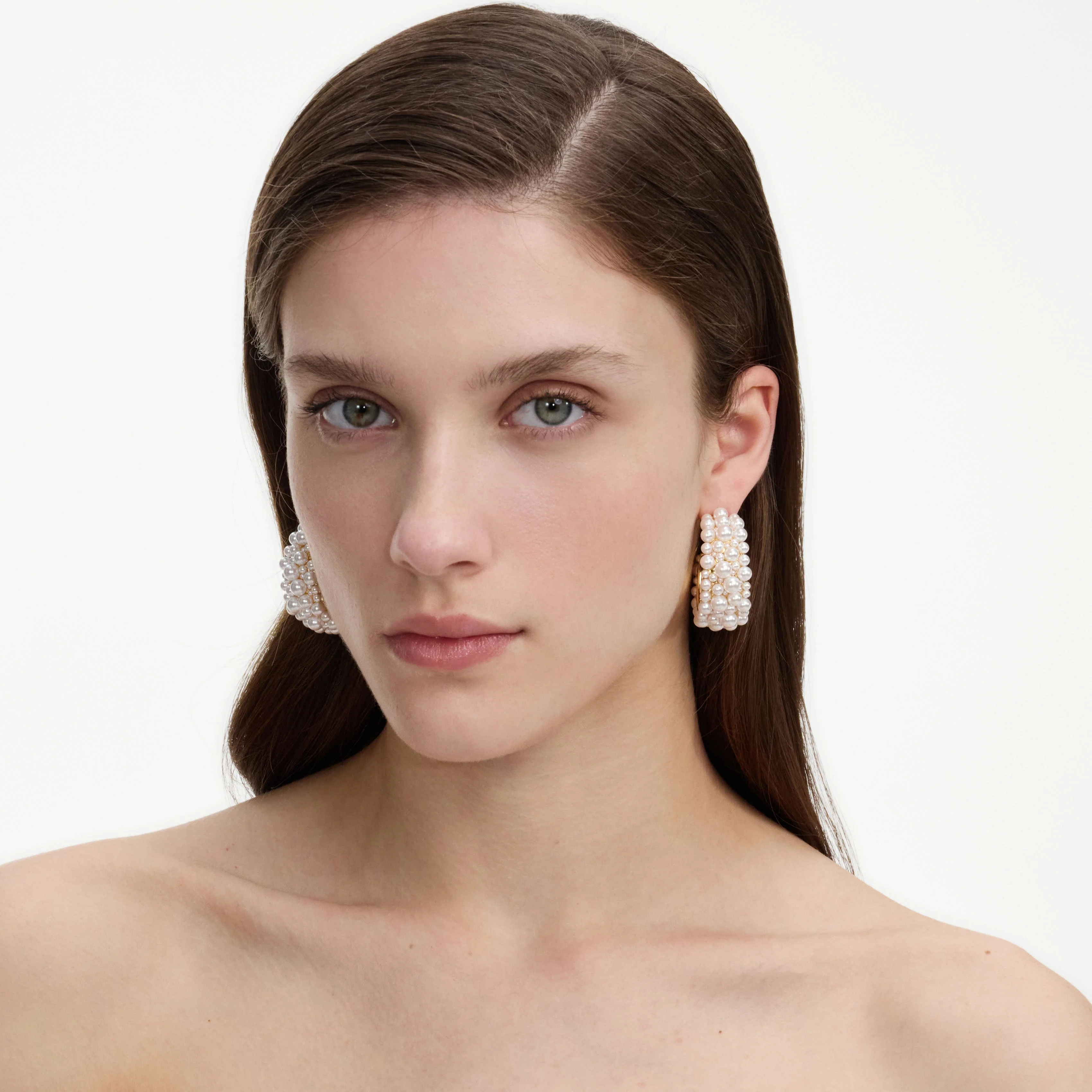 Pearl Cluster Hoop Earrings - Image 4