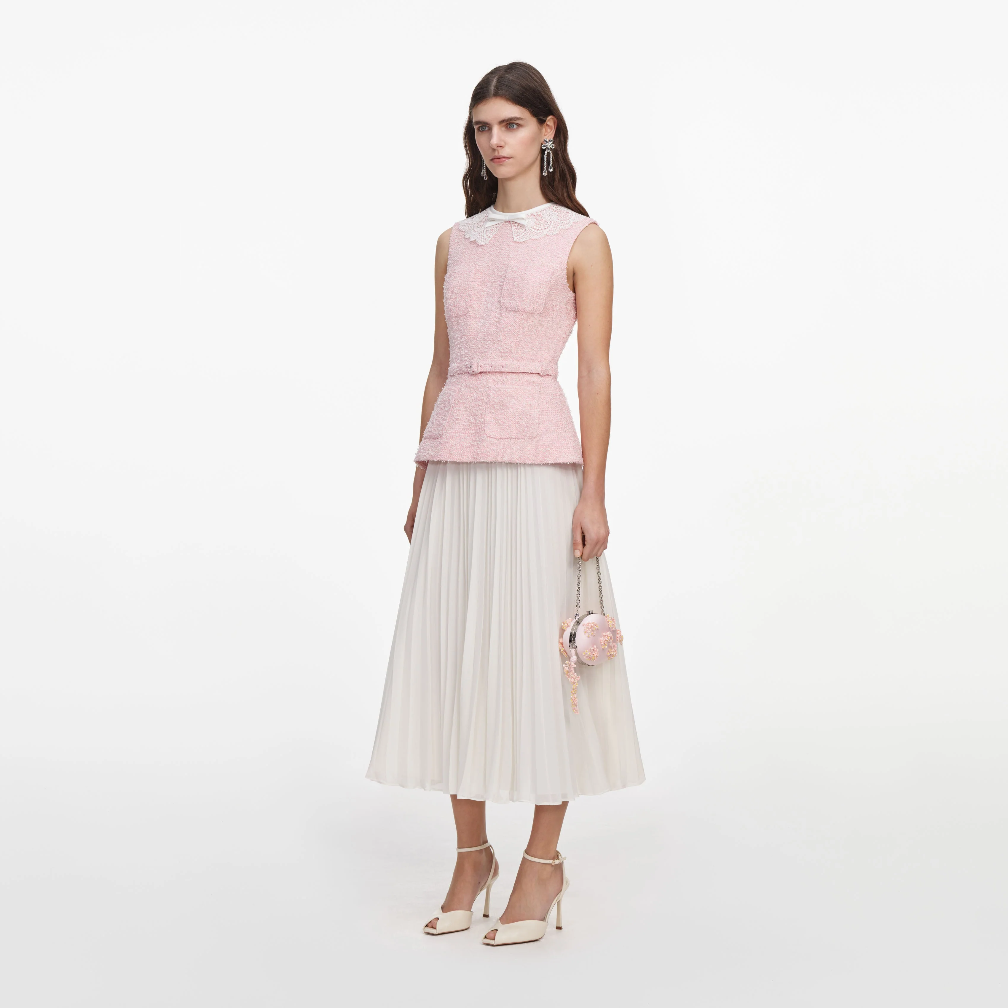Pink Boucle Lace Collar Midi Dress - Image 2