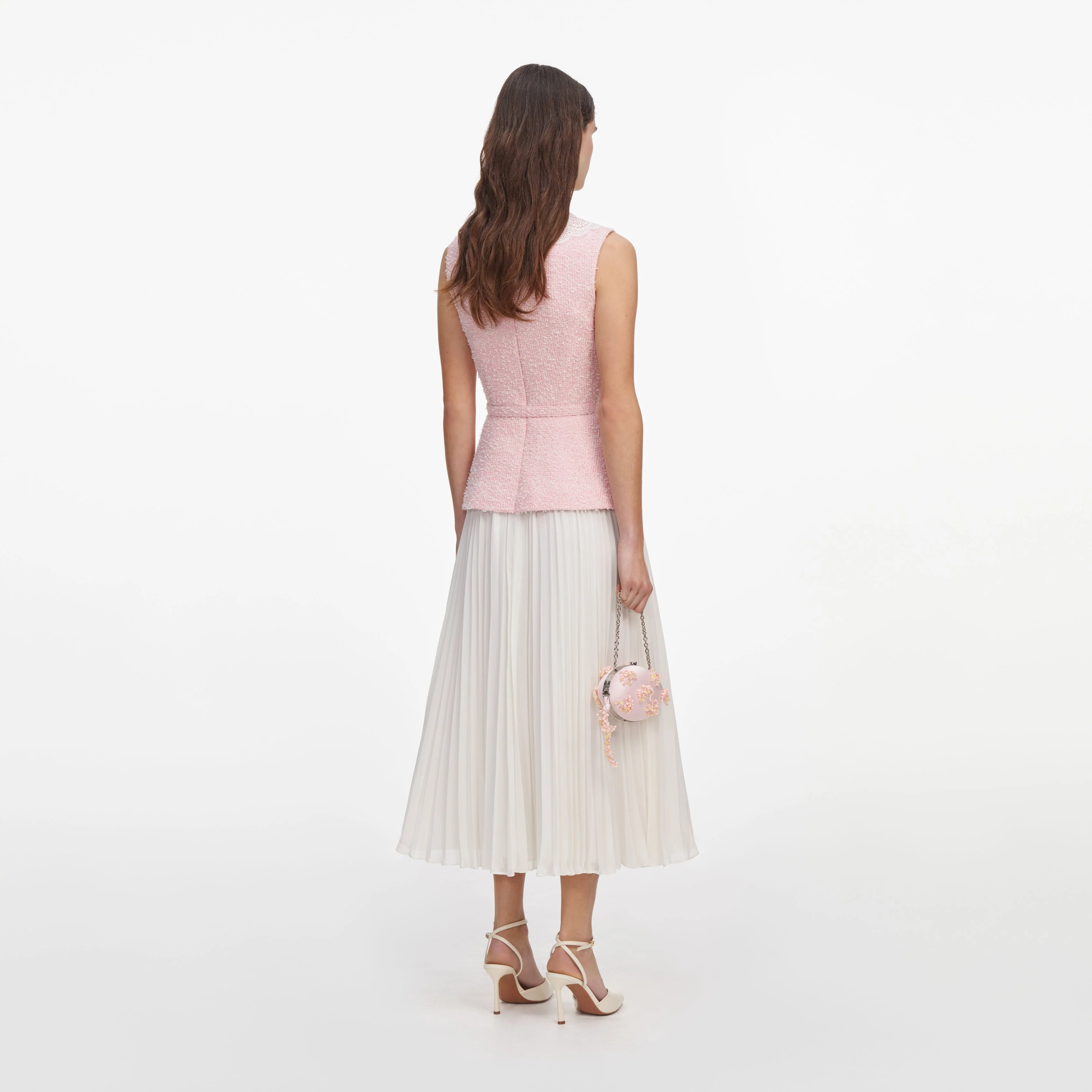 Pink Boucle Lace Collar Midi Dress - Image 3