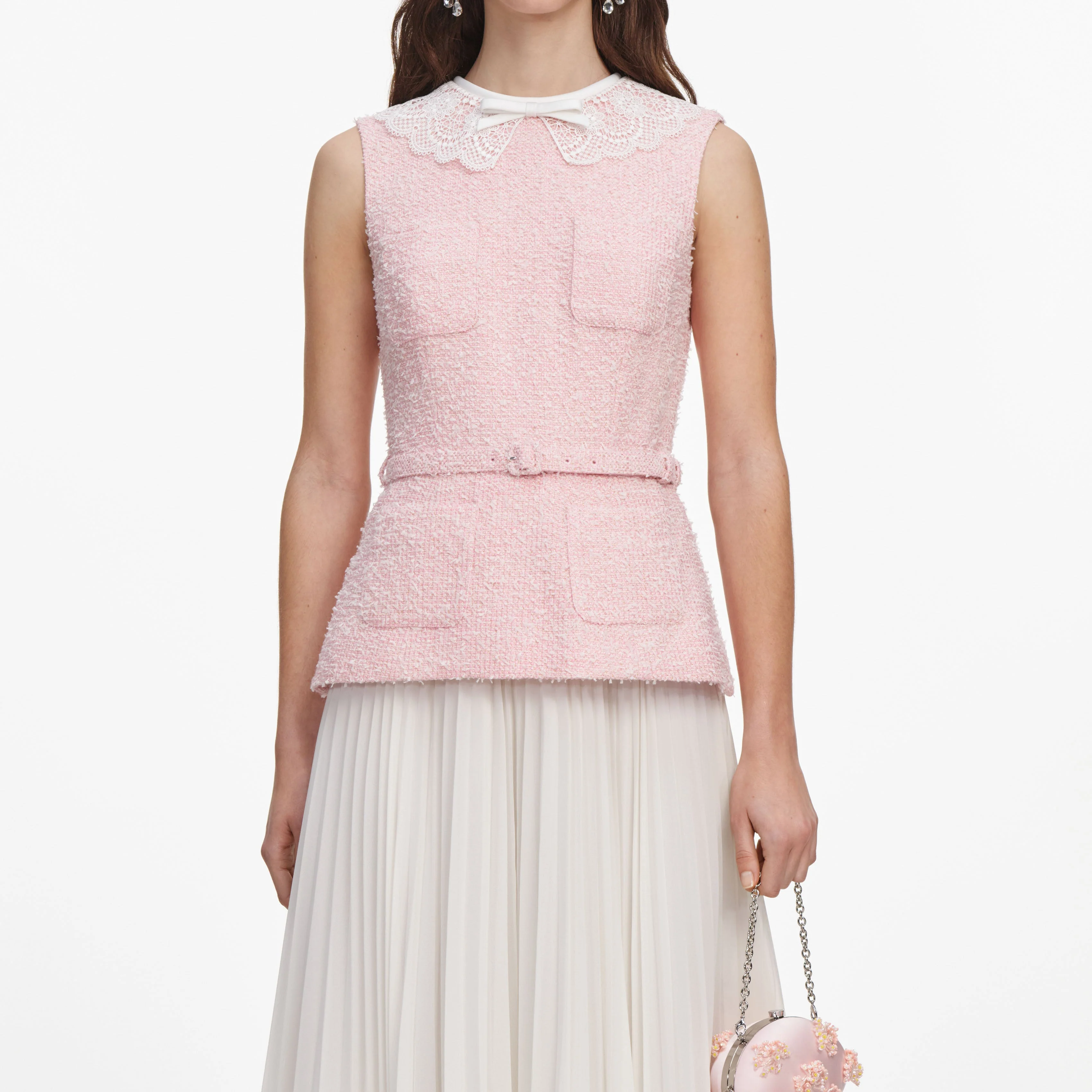 Pink Boucle Lace Collar Midi Dress - Image 4