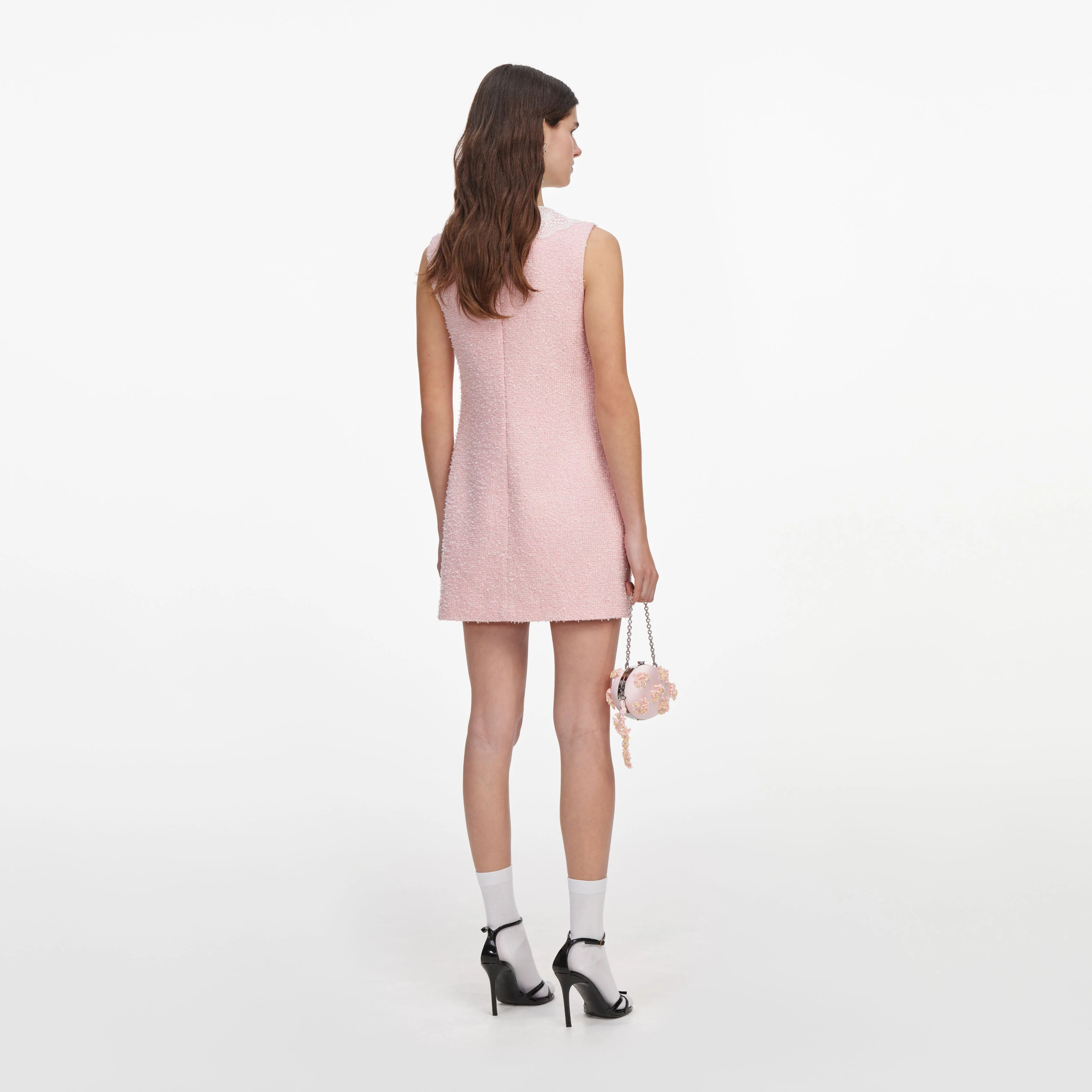 Pink Boucle Lace Collar Mini Dress - Image 3