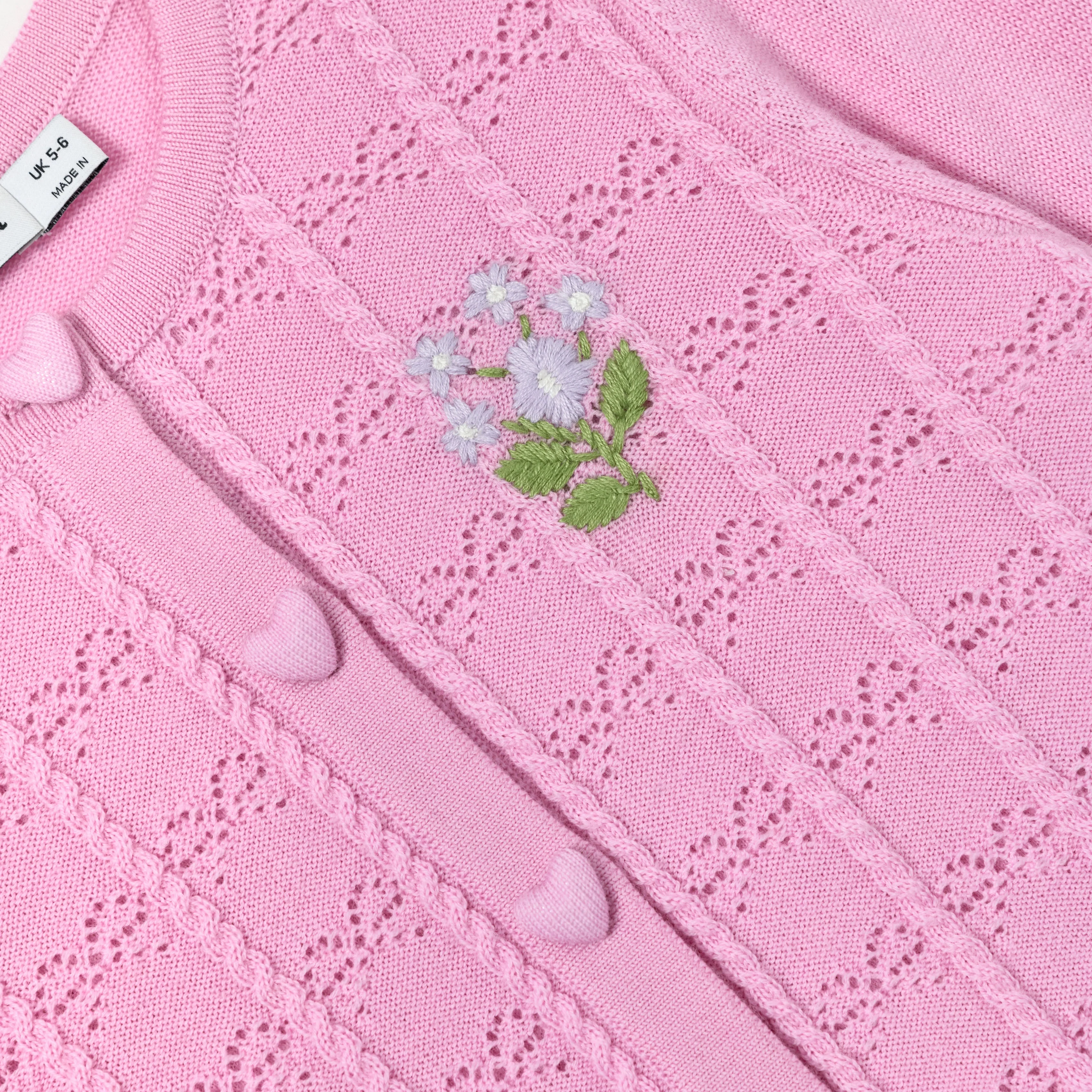 Pink Bow Pointelle Knit Cardigan - Image 3