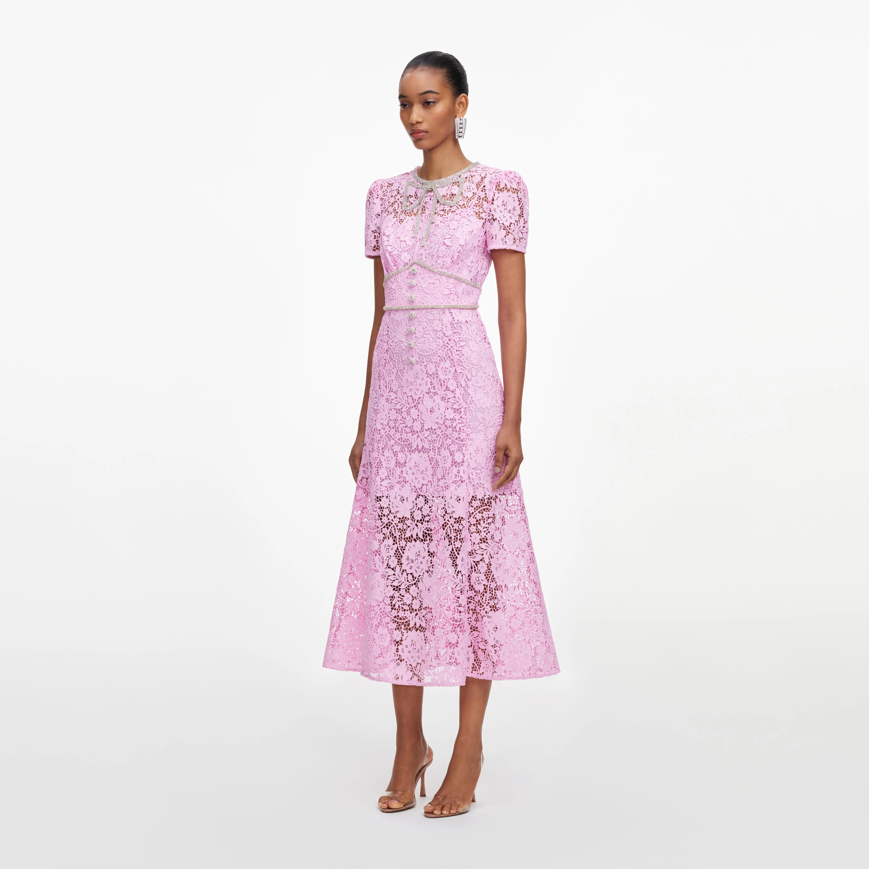 Pink Cord Lace Midi Dress - Image 2