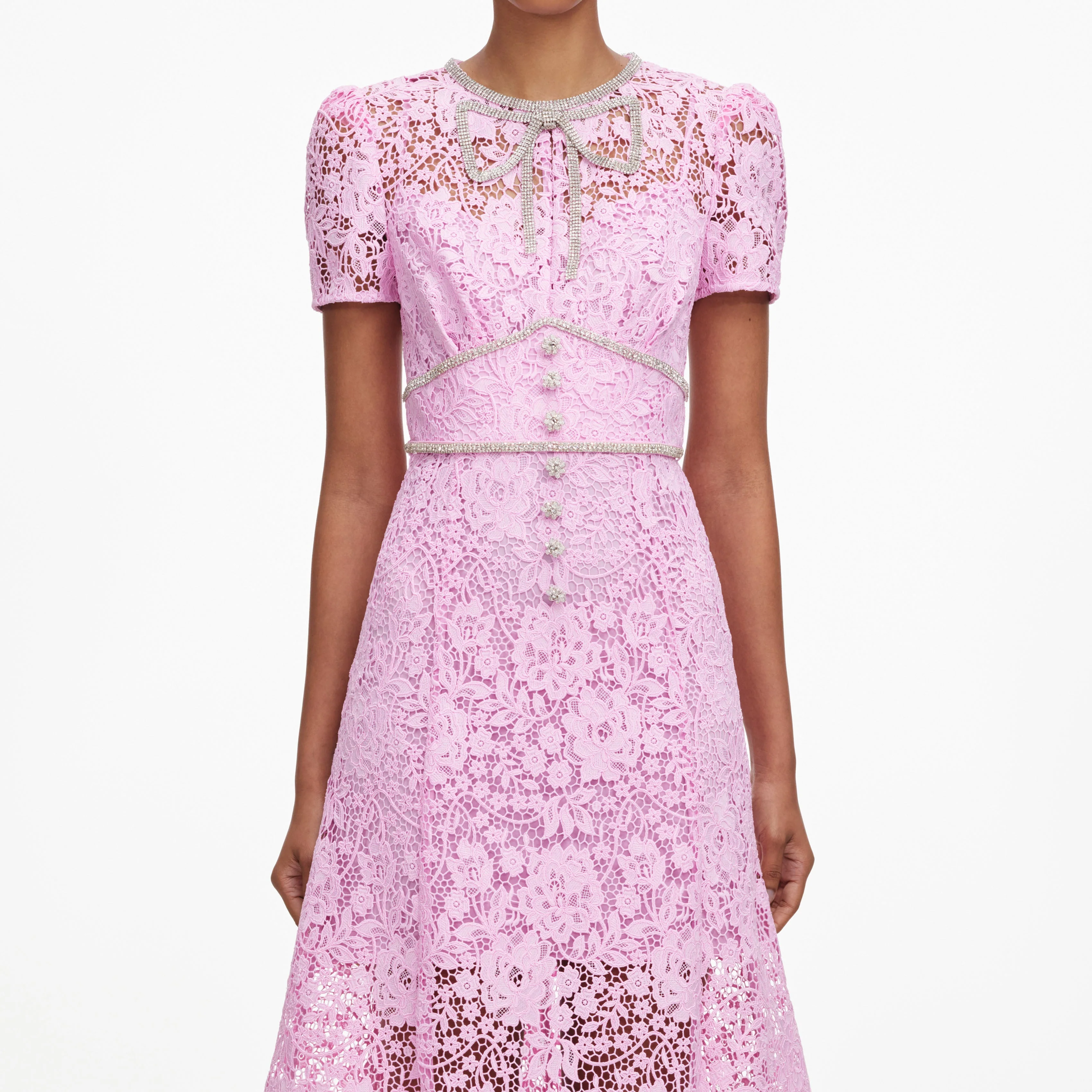 Pink Cord Lace Midi Dress - Image 4