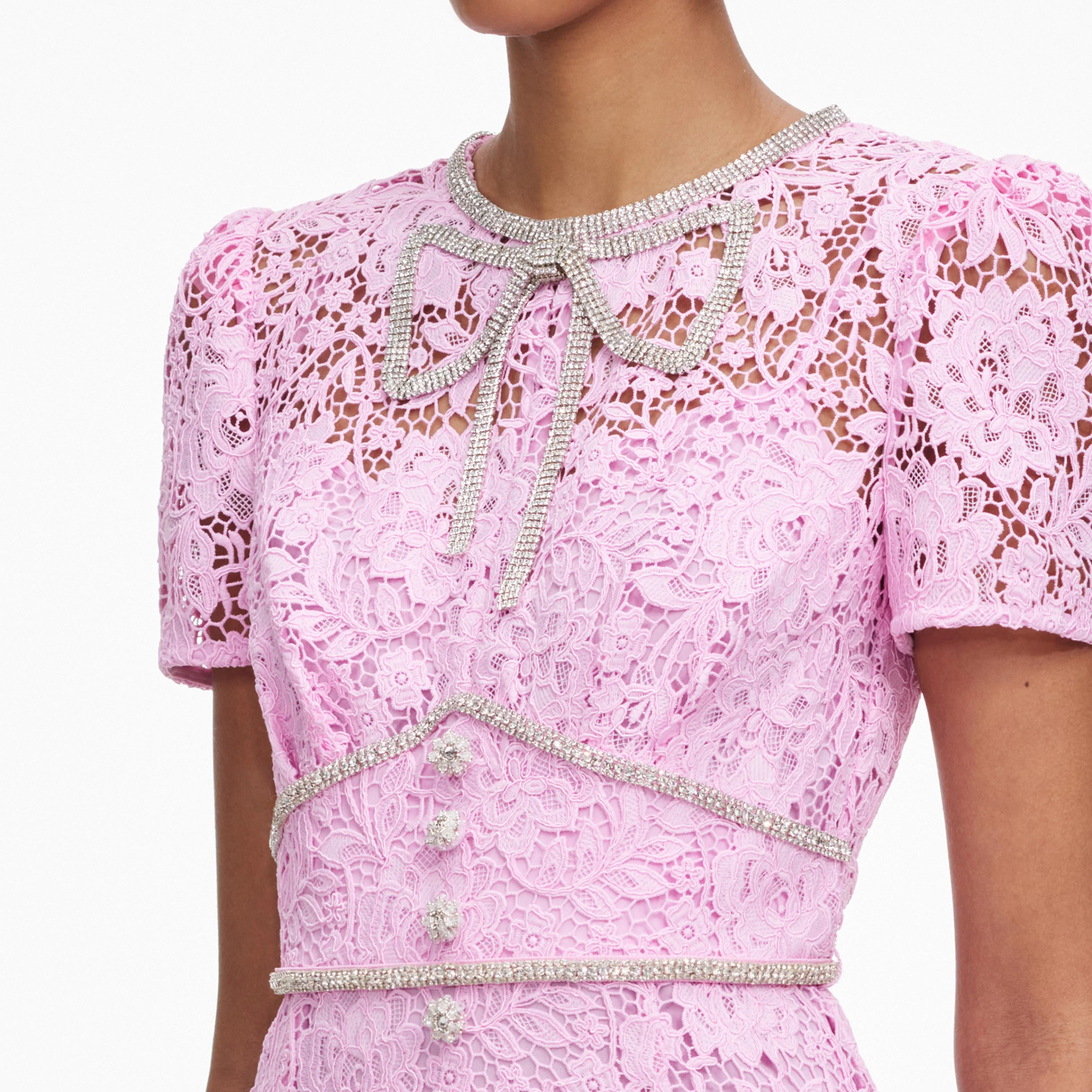 Pink Cord Lace Midi Dress - Image 5