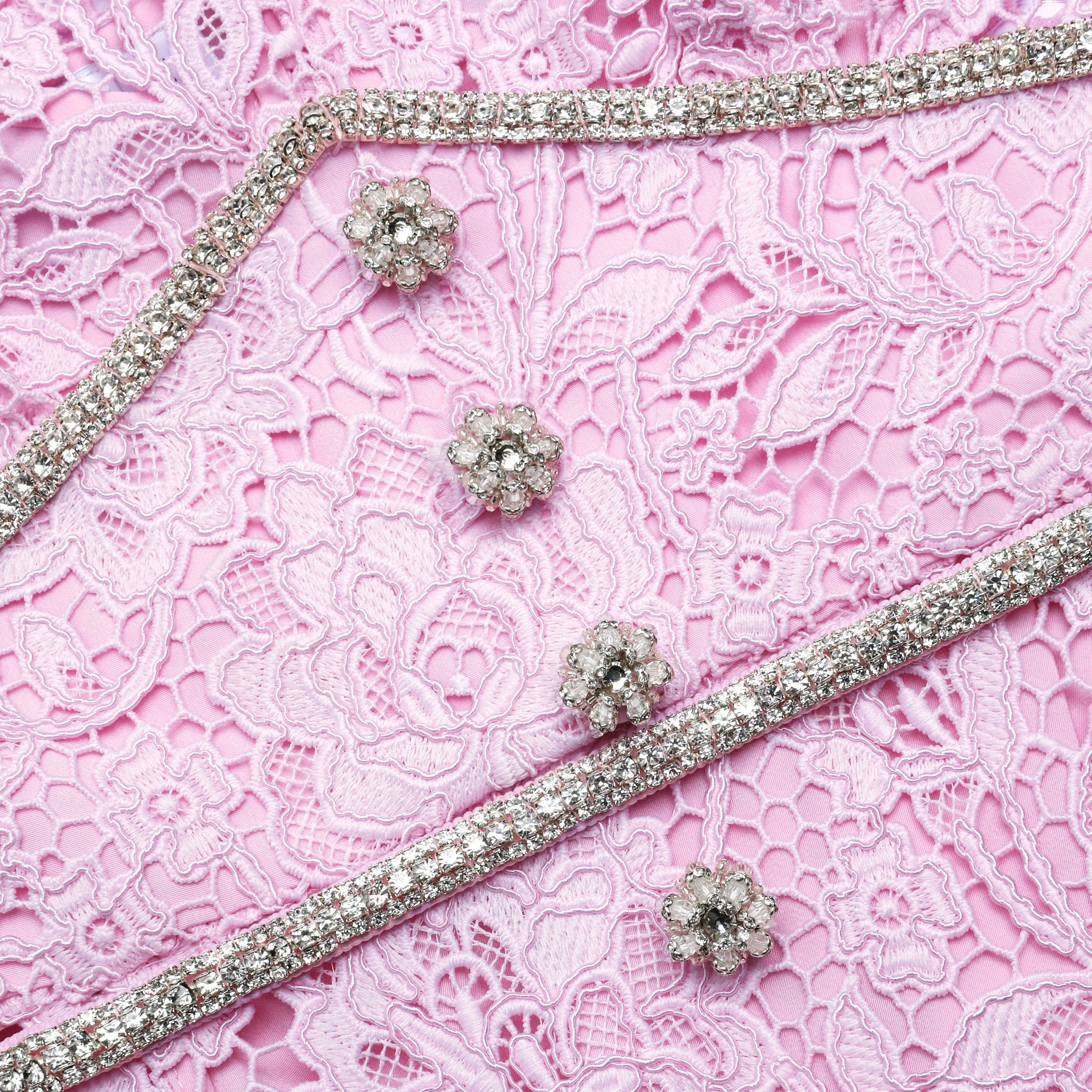 Pink Cord Lace Midi Dress - Image 6