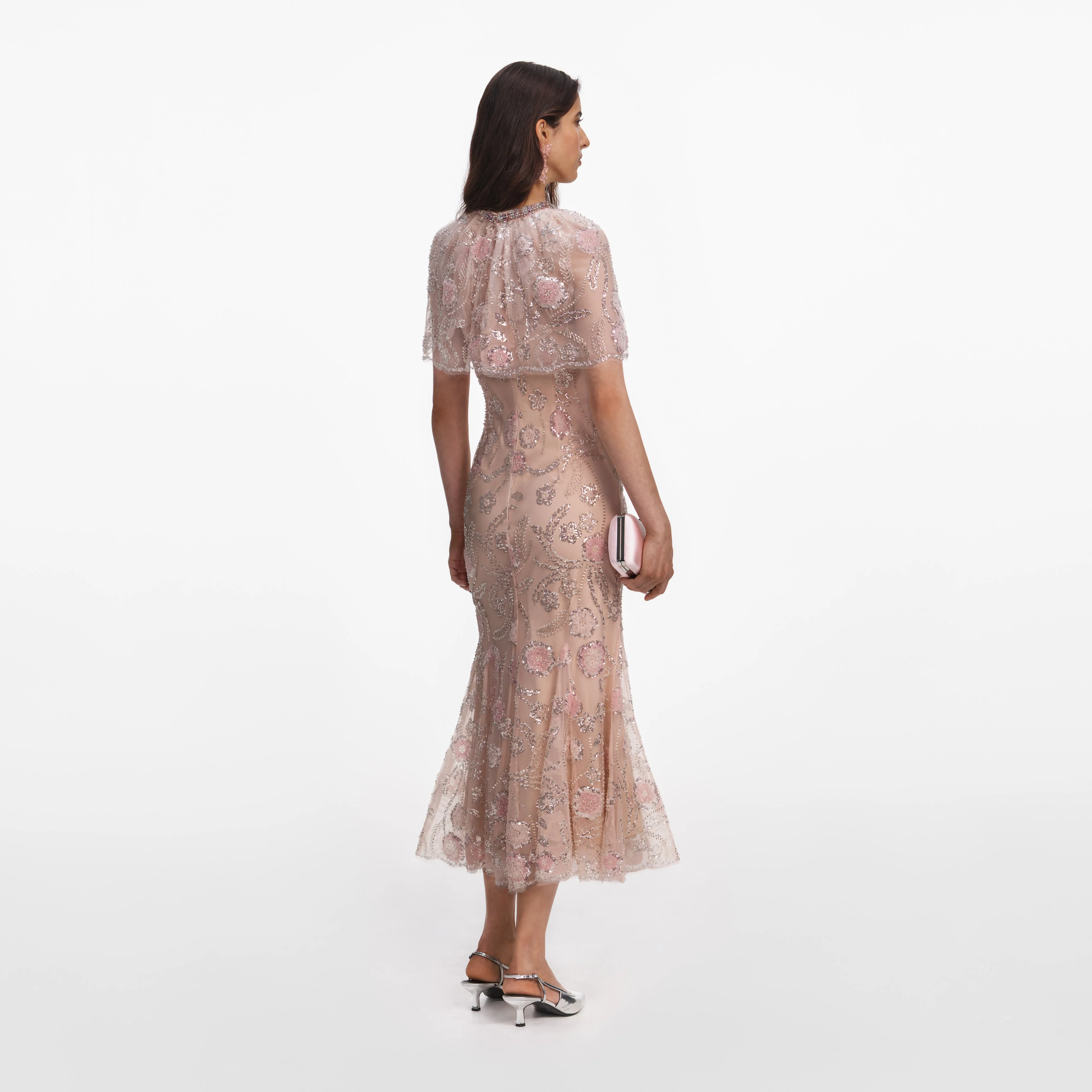Pink Embellished Cape Midi Dress - Image 3