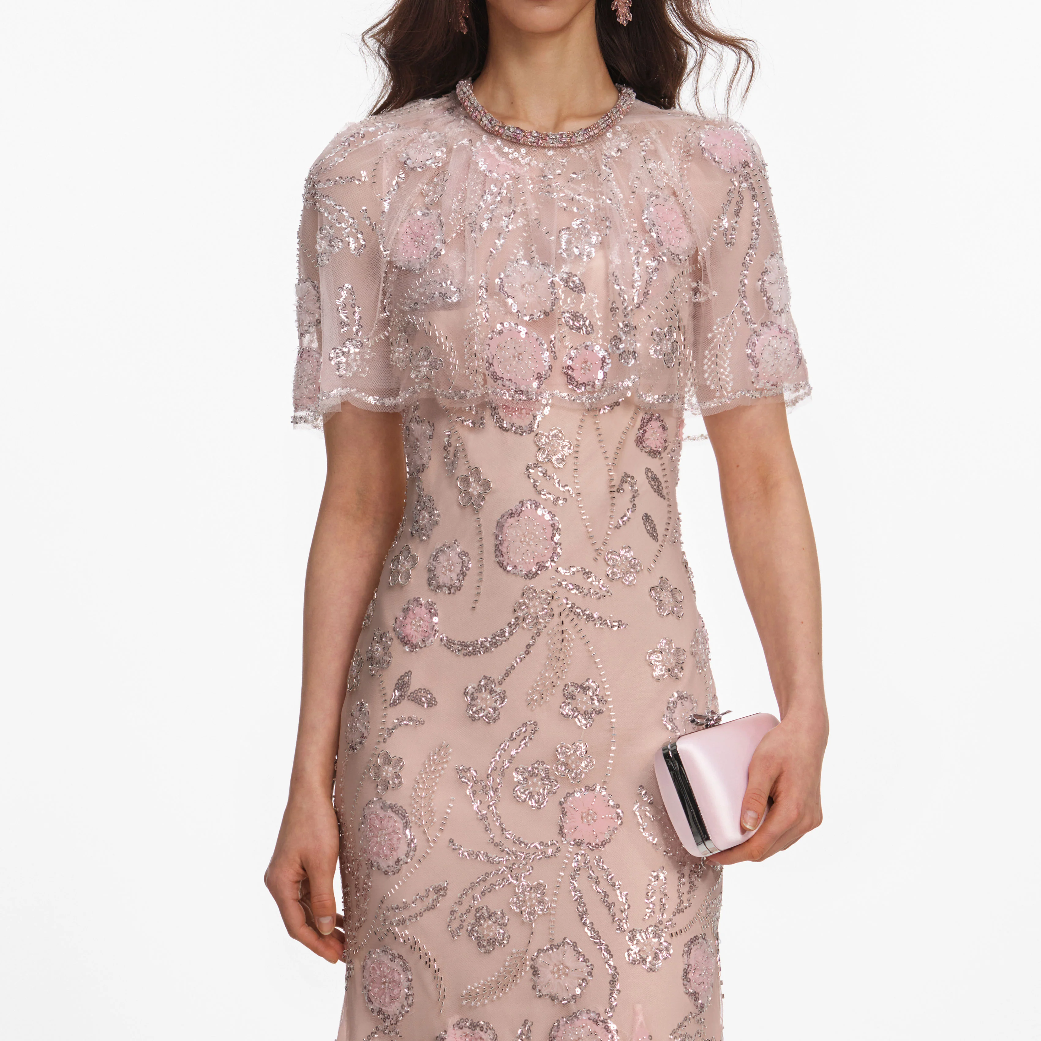 Pink Embellished Cape Midi Dress - Image 4