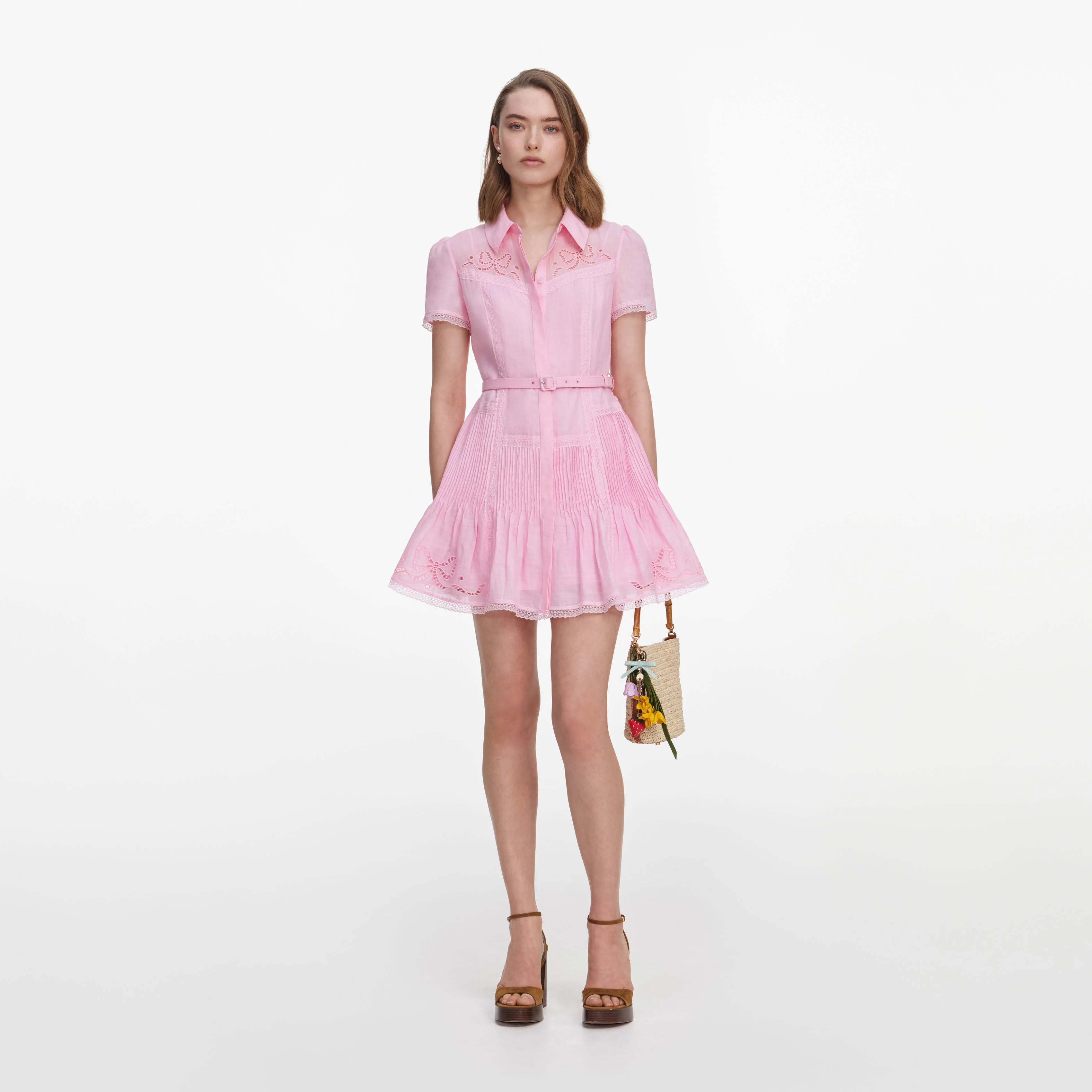 Pink Embroidered Mini Dress
