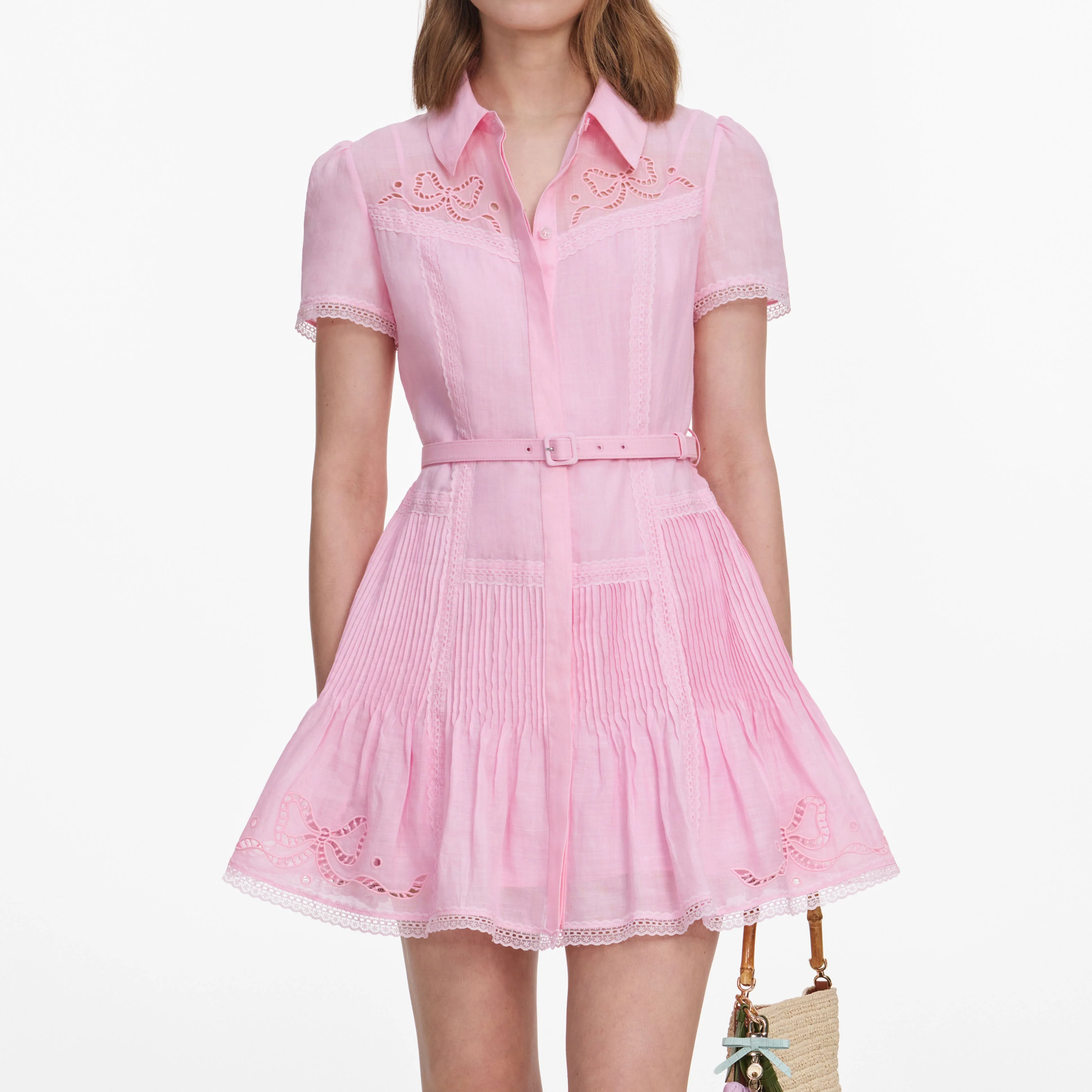 Pink Embroidered Mini Dress - Image 4