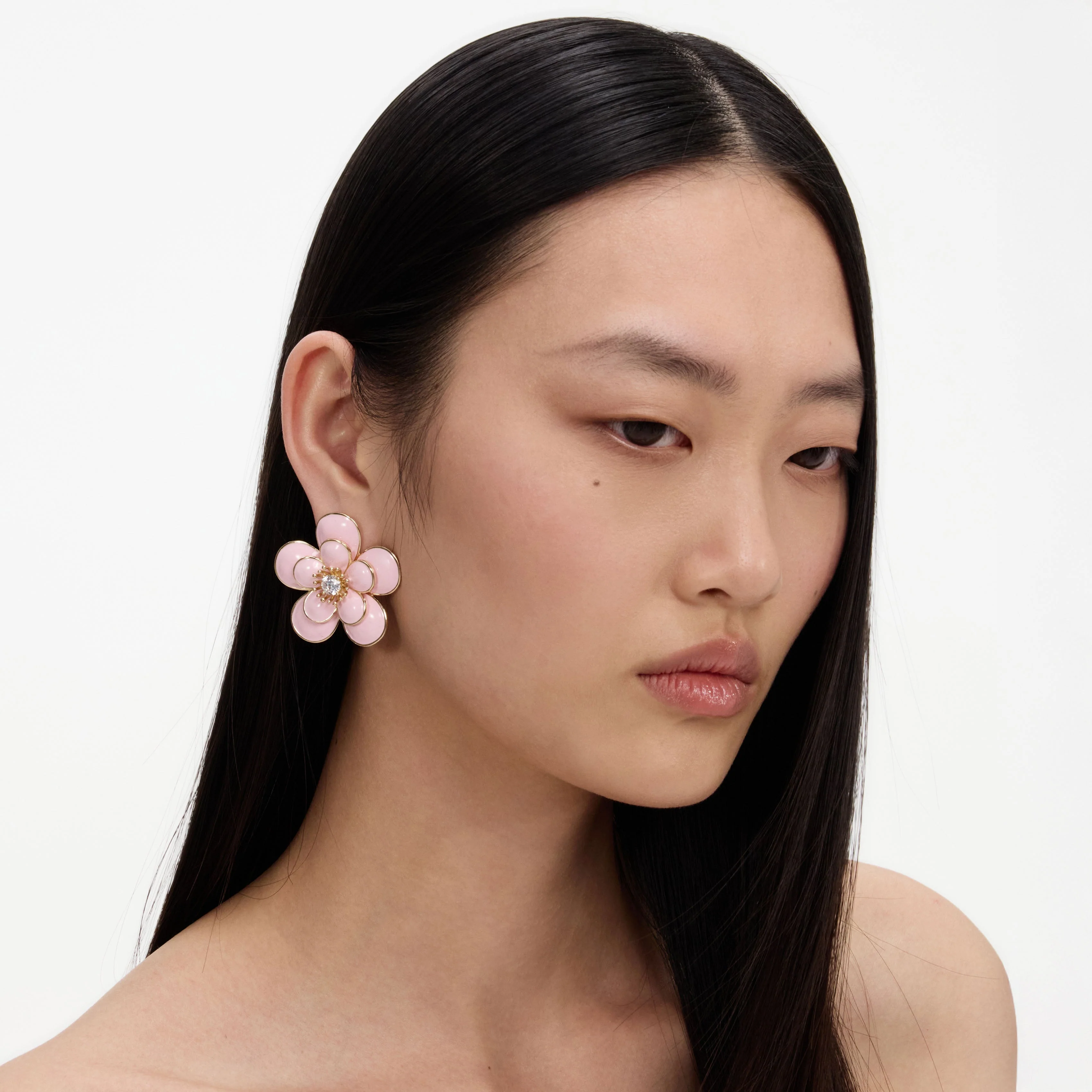 Pink Enamel Flower Earrings - Image 2