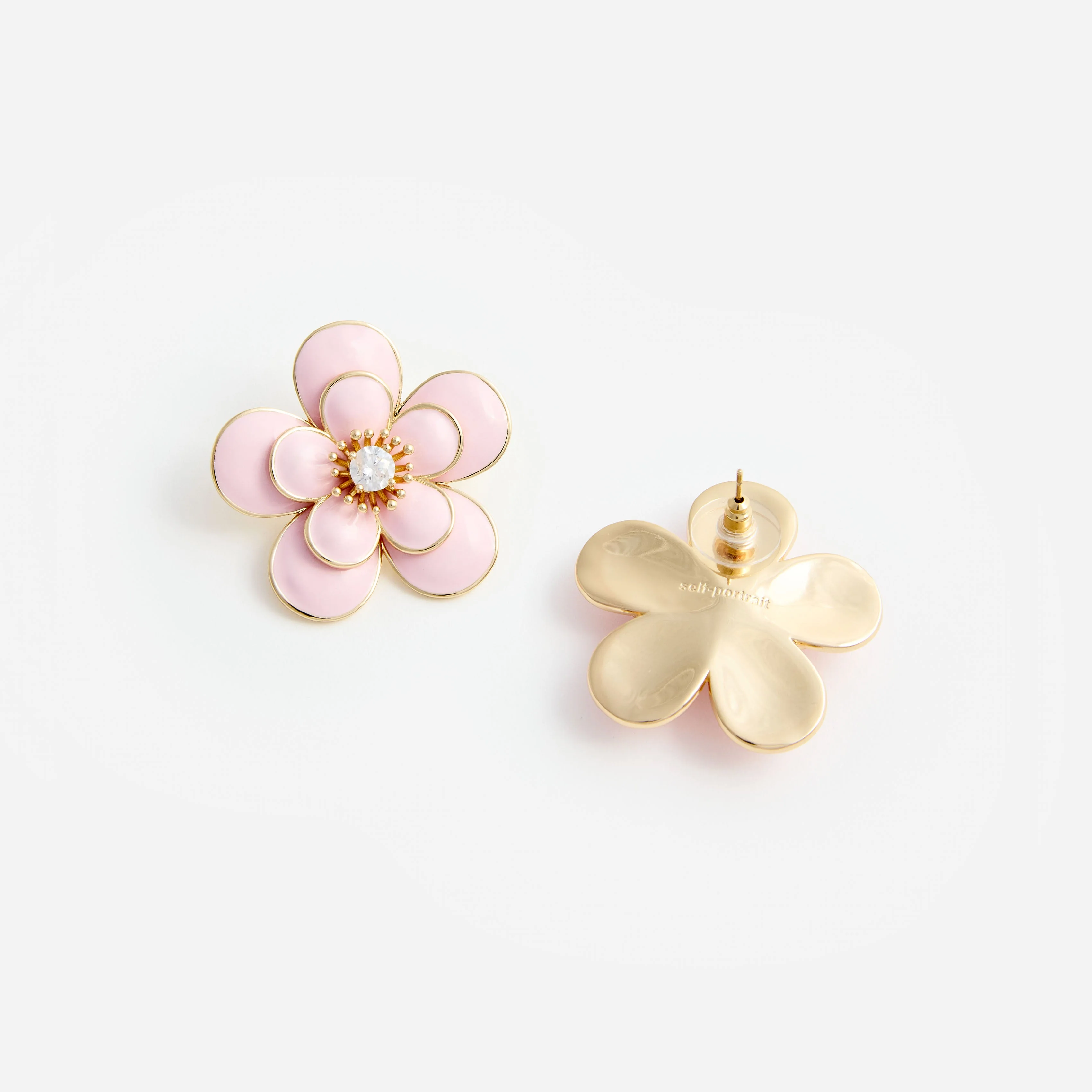Pink Enamel Flower Earrings - Image 3