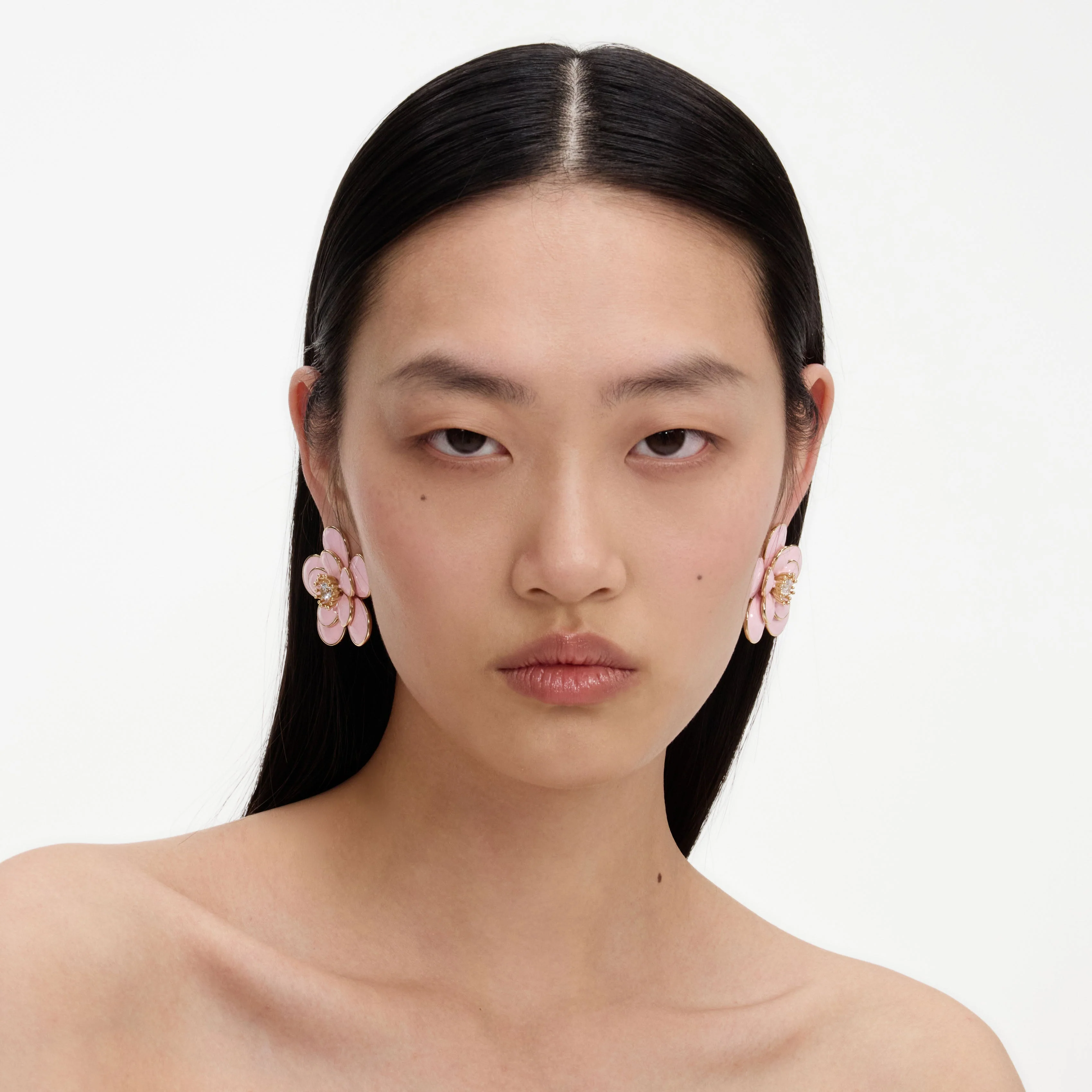Pink Enamel Flower Earrings - Image 4