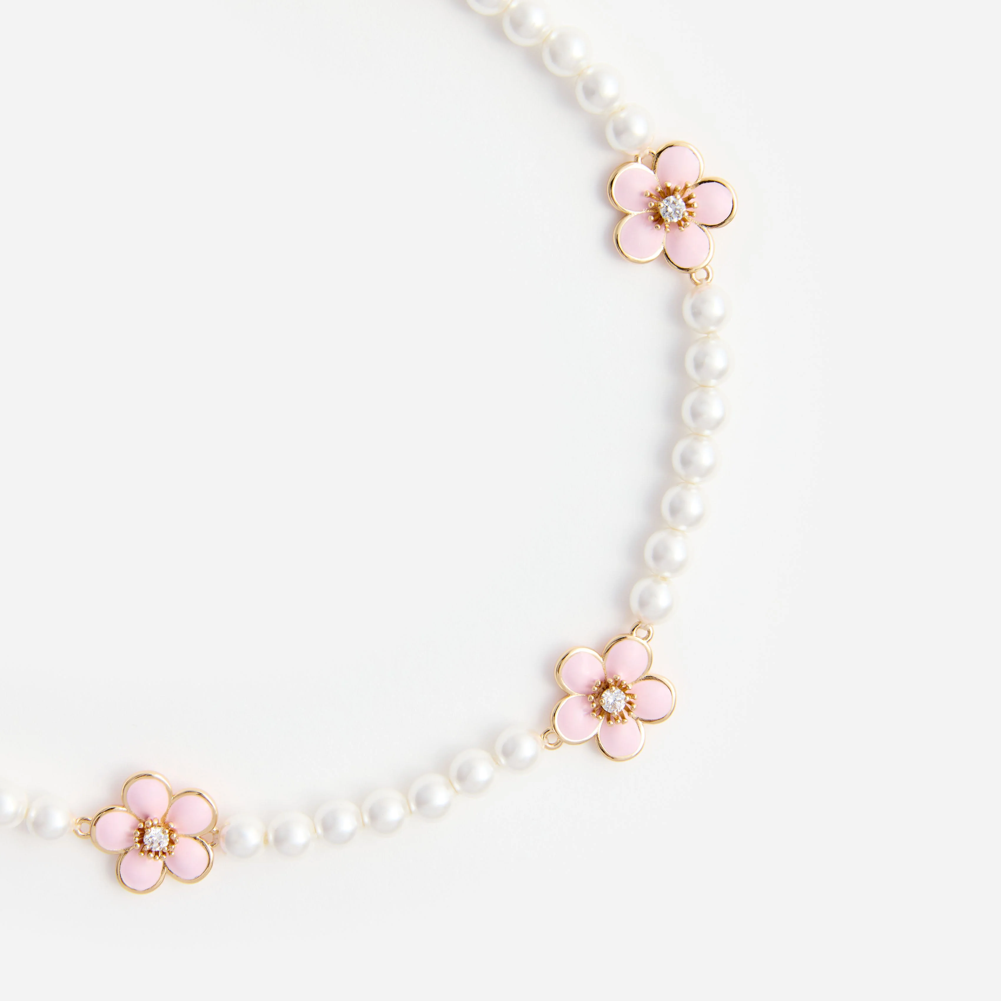 Pink Enamel Flower Pearl Choker - Image 3