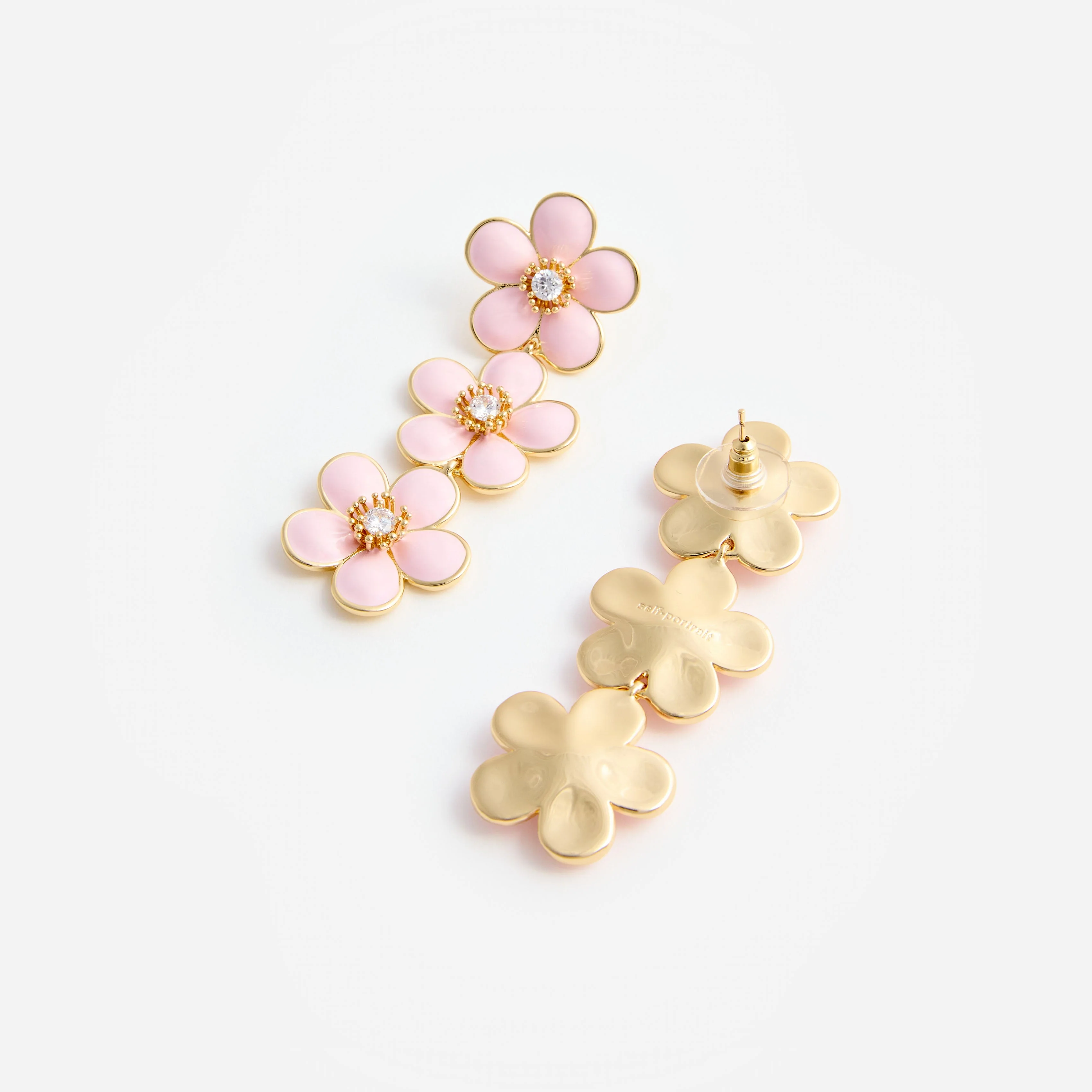 Pink Enamel Flower Tiered Earrings - Image 3