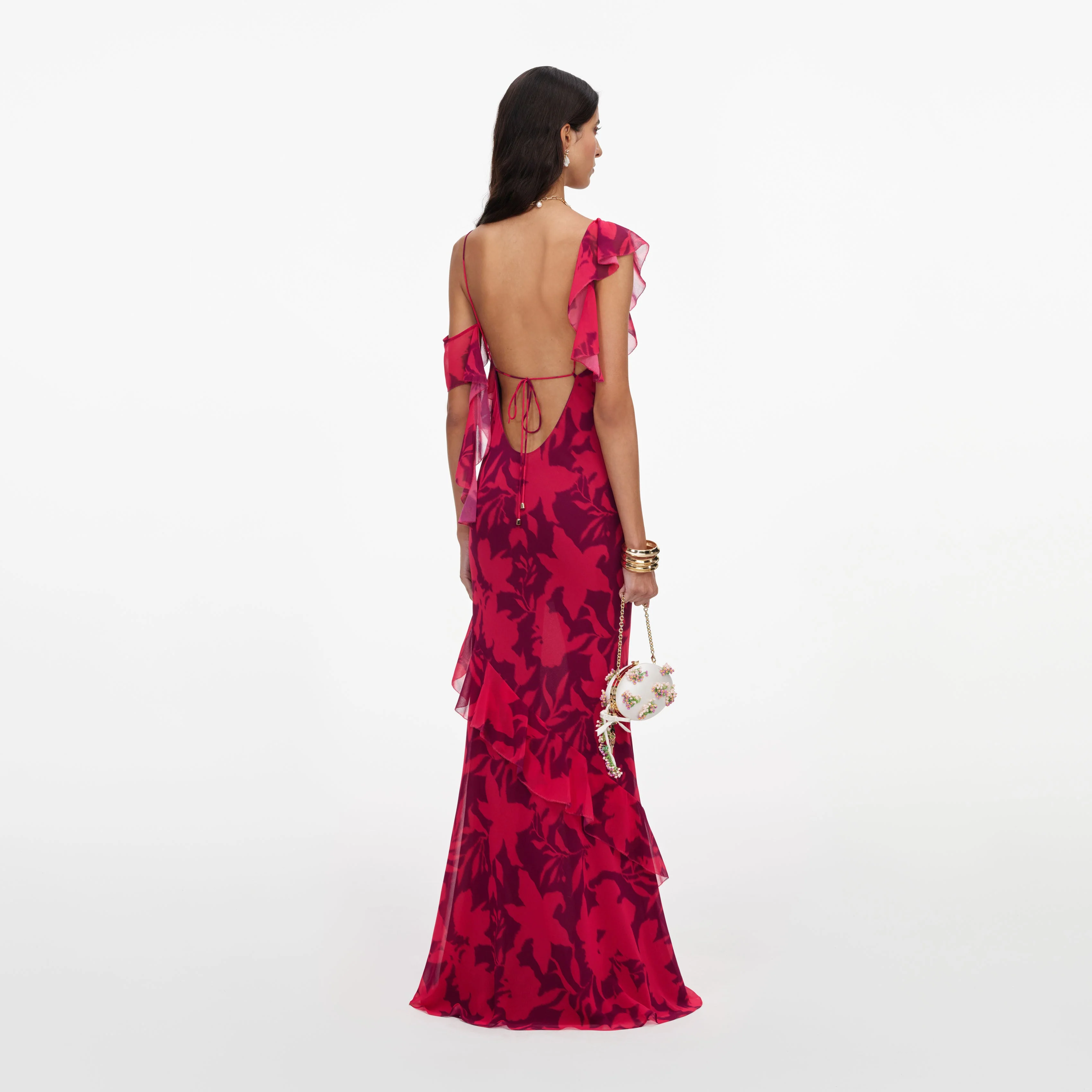 Pink Floral Ruffle Maxi Dress - Image 3