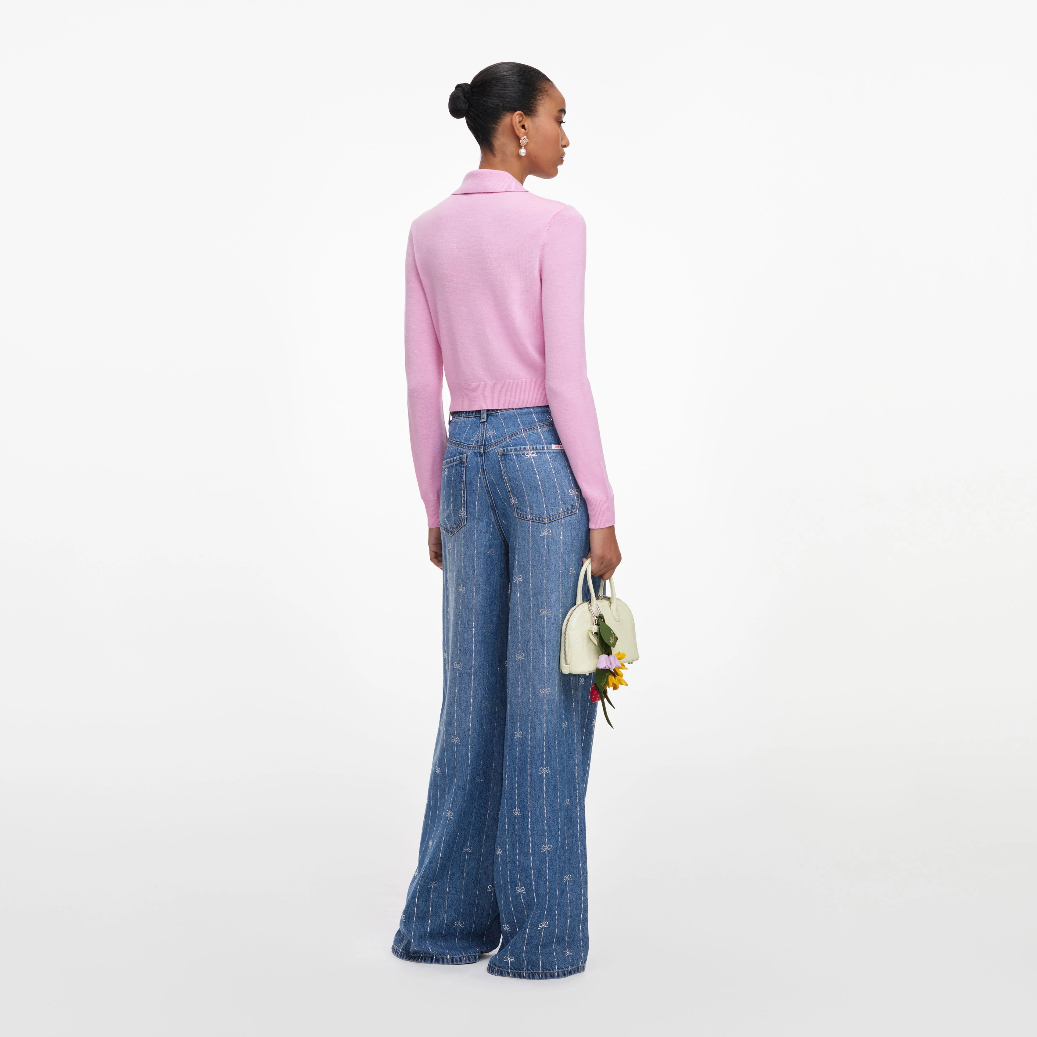 Pink Flower Embroidered Knit Cardigan - Image 3