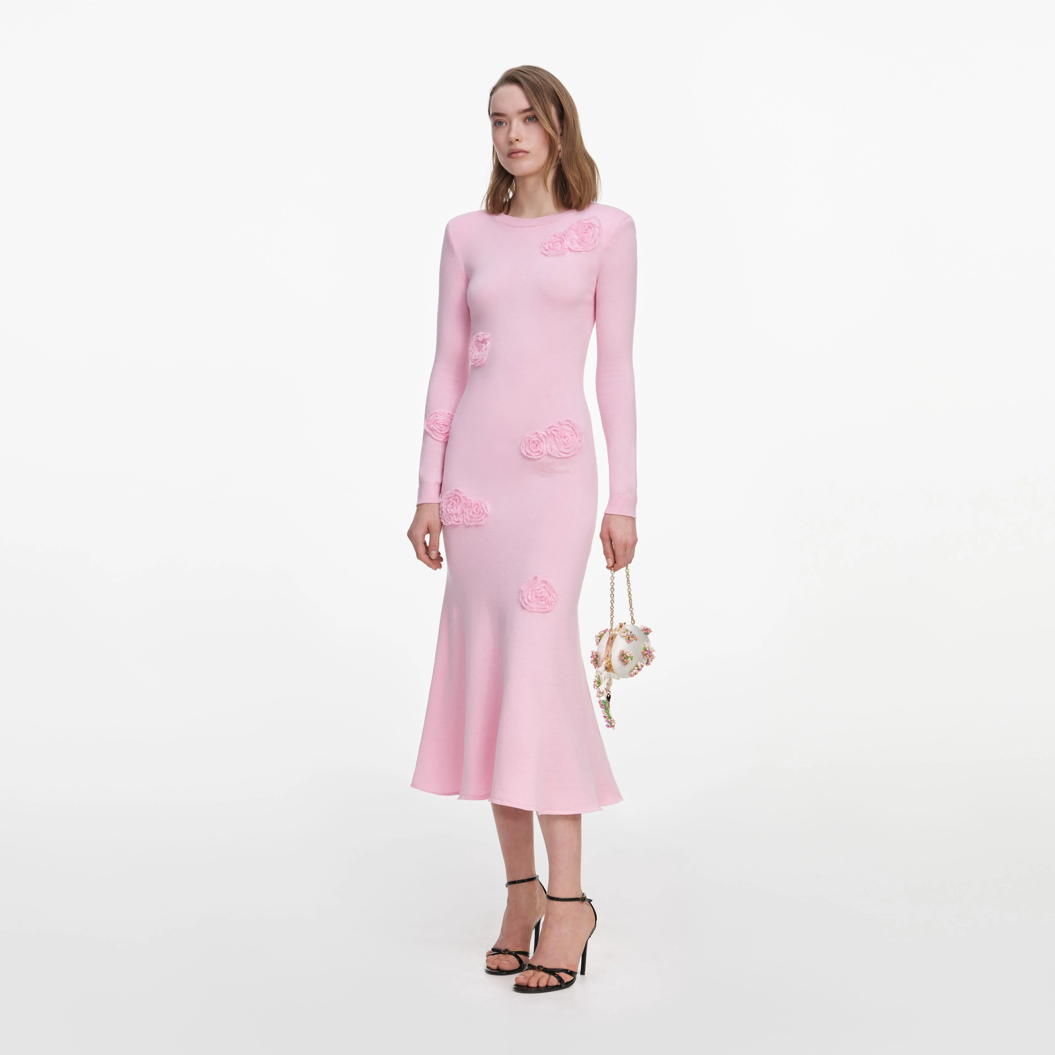 Pink Flower Knit Midi Dress - Image 2