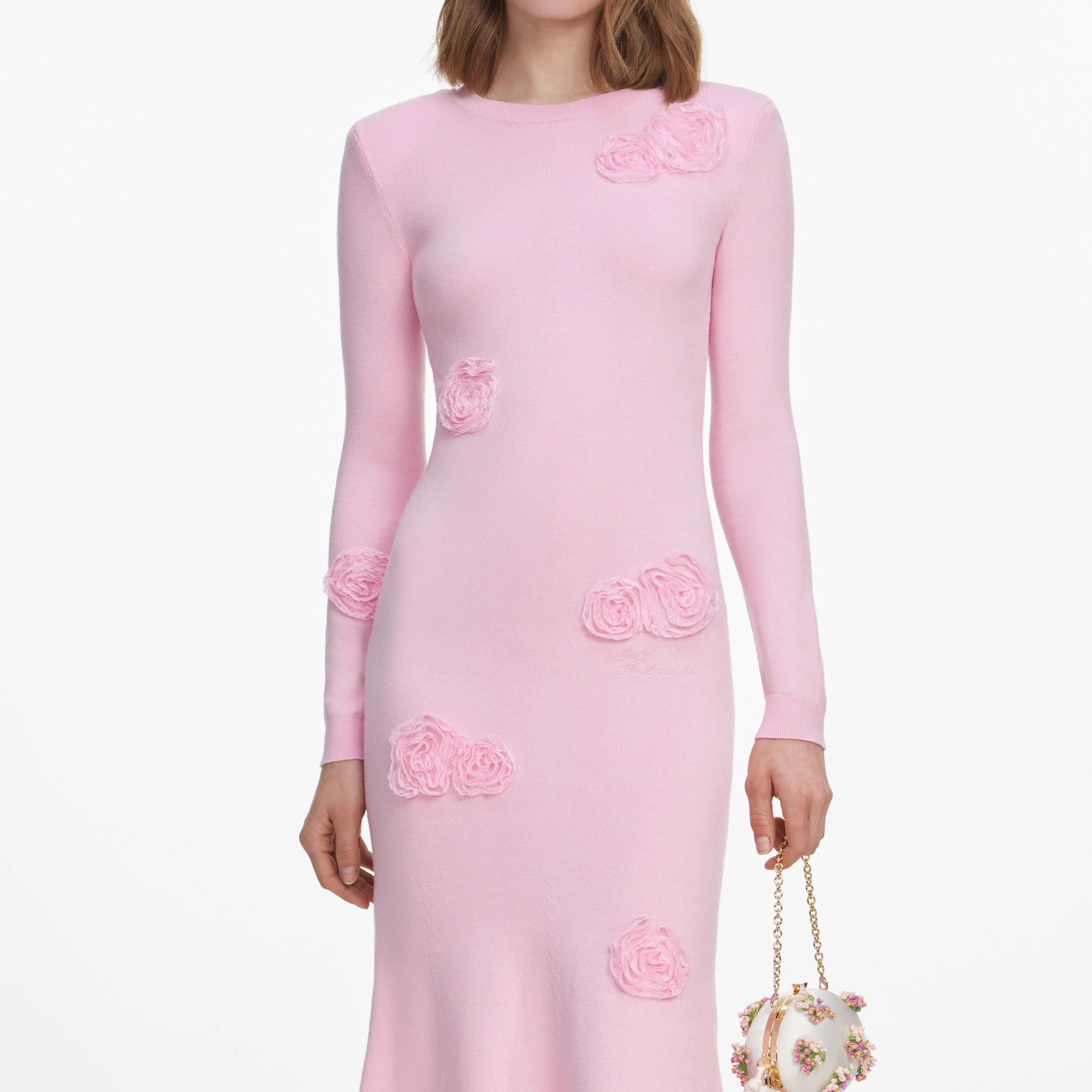 Pink Flower Knit Midi Dress - Image 4