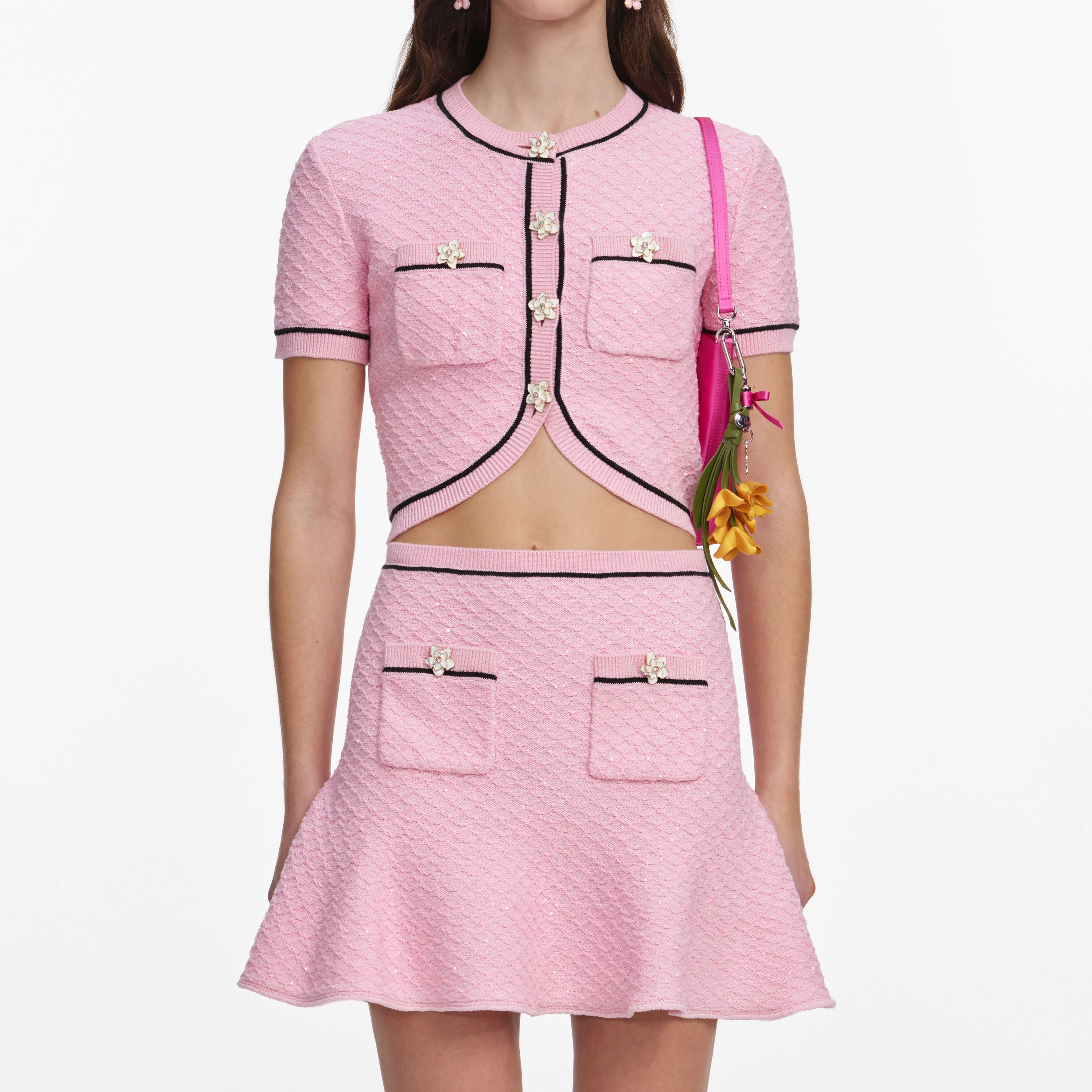 Pink Flower Knit Mini Skirt - Image 4