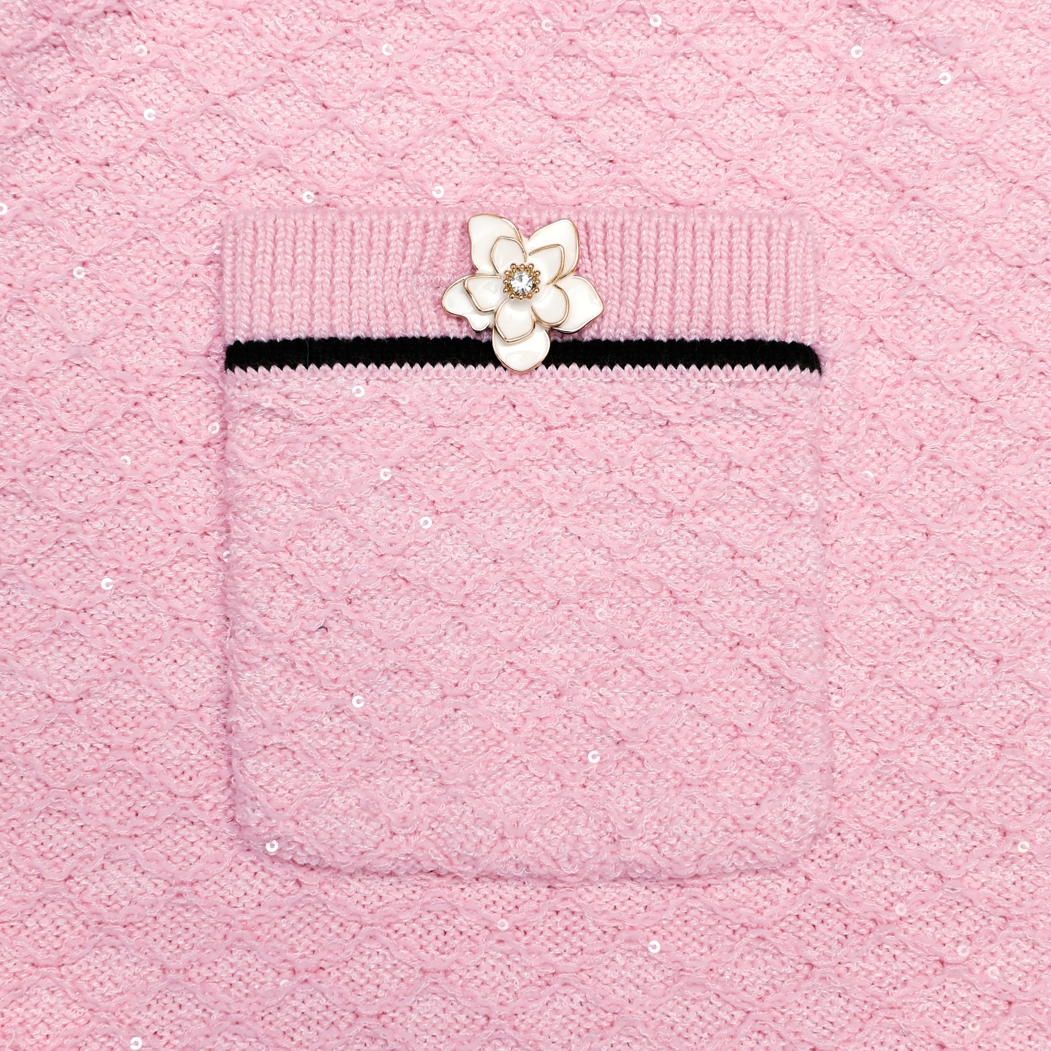 Pink Flower Knit Mini Skirt - Image 6