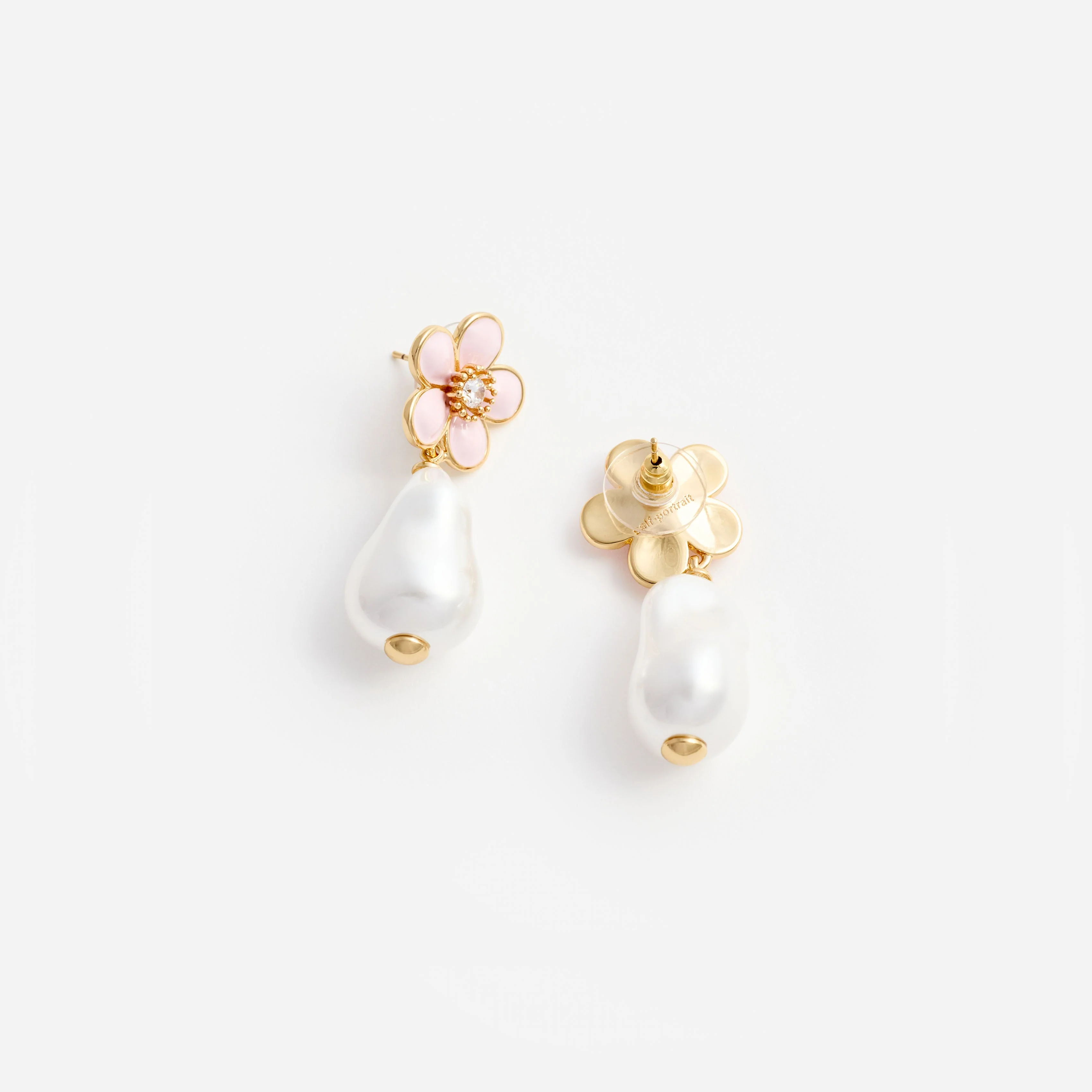 Pink Flower Pearl Drop Earrings - Image 3