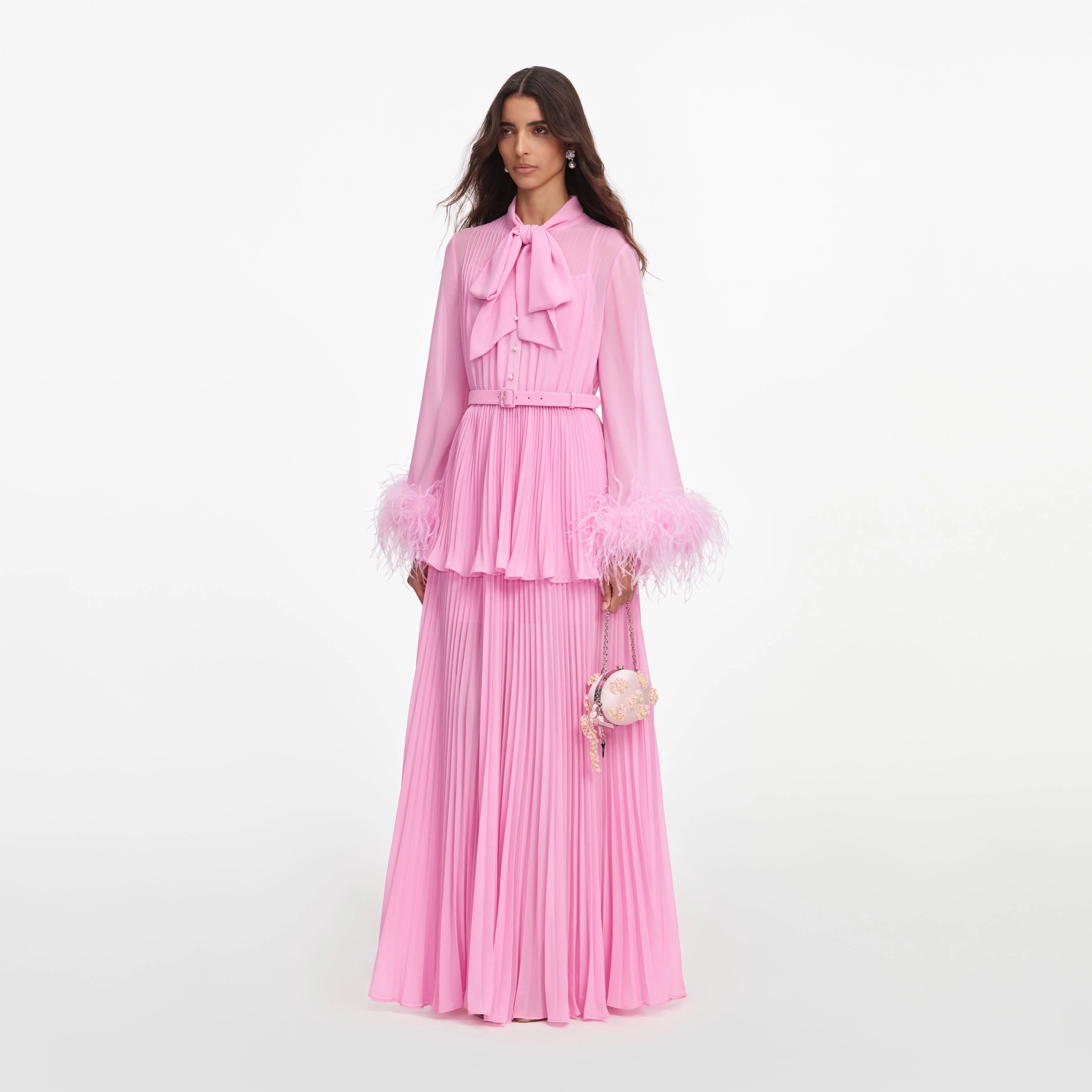 Pink Georgette Feather Cuff Maxi Dress - Image 2